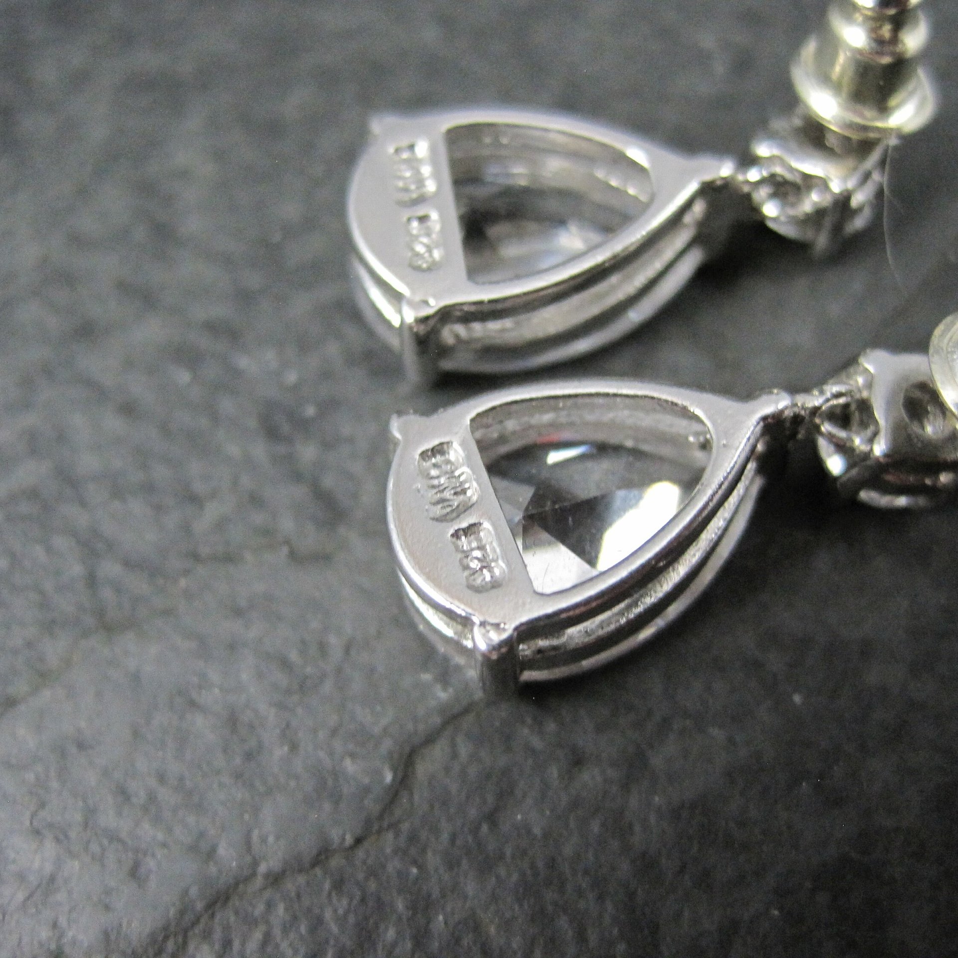 Estate Sterling Cz Teardrop Earrings