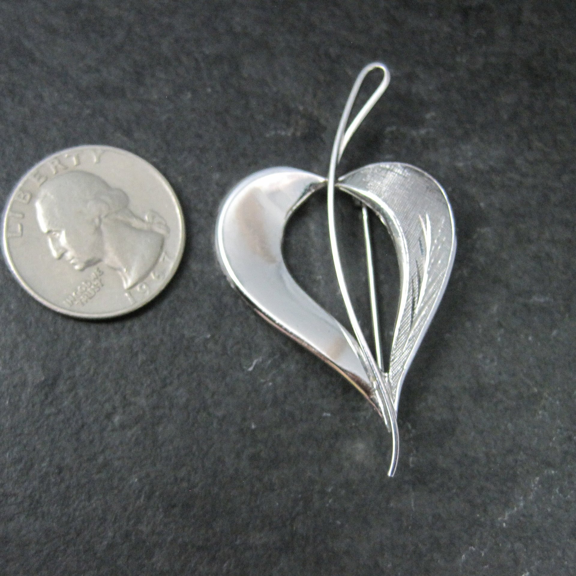 Etched Estate Sterling Leaf Brooch