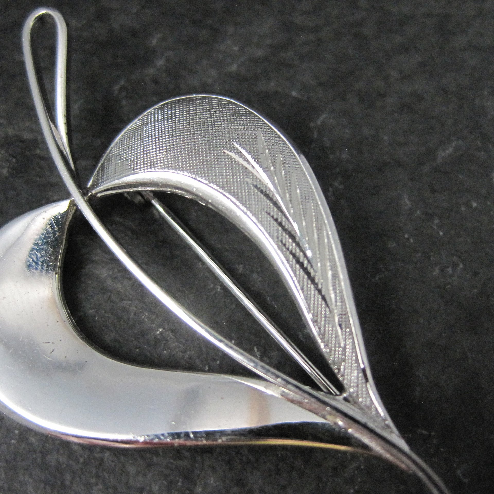 Etched Estate Sterling Leaf Brooch