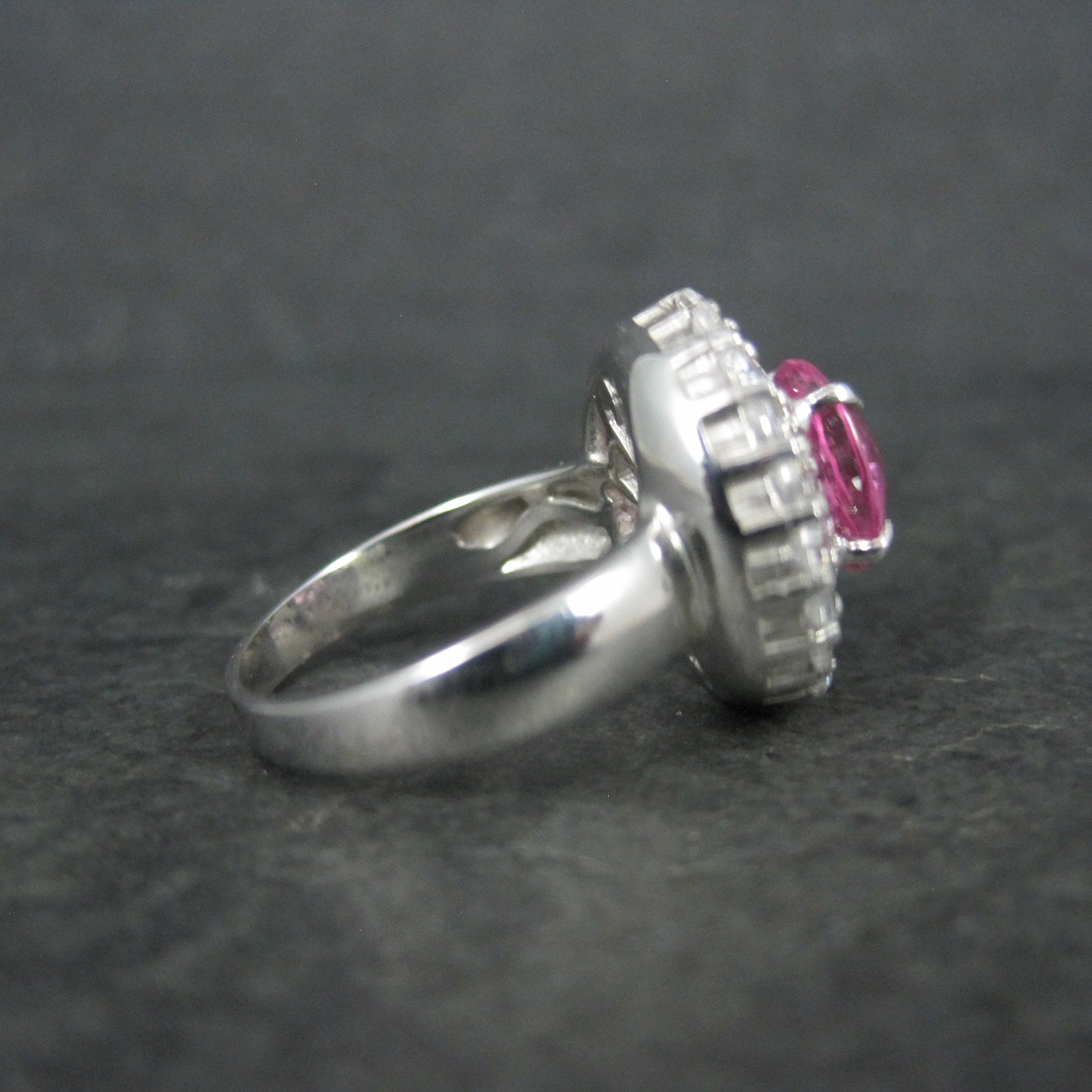 Sterling Pink Sapphire Halo Ring Estate Silver Size 6.5