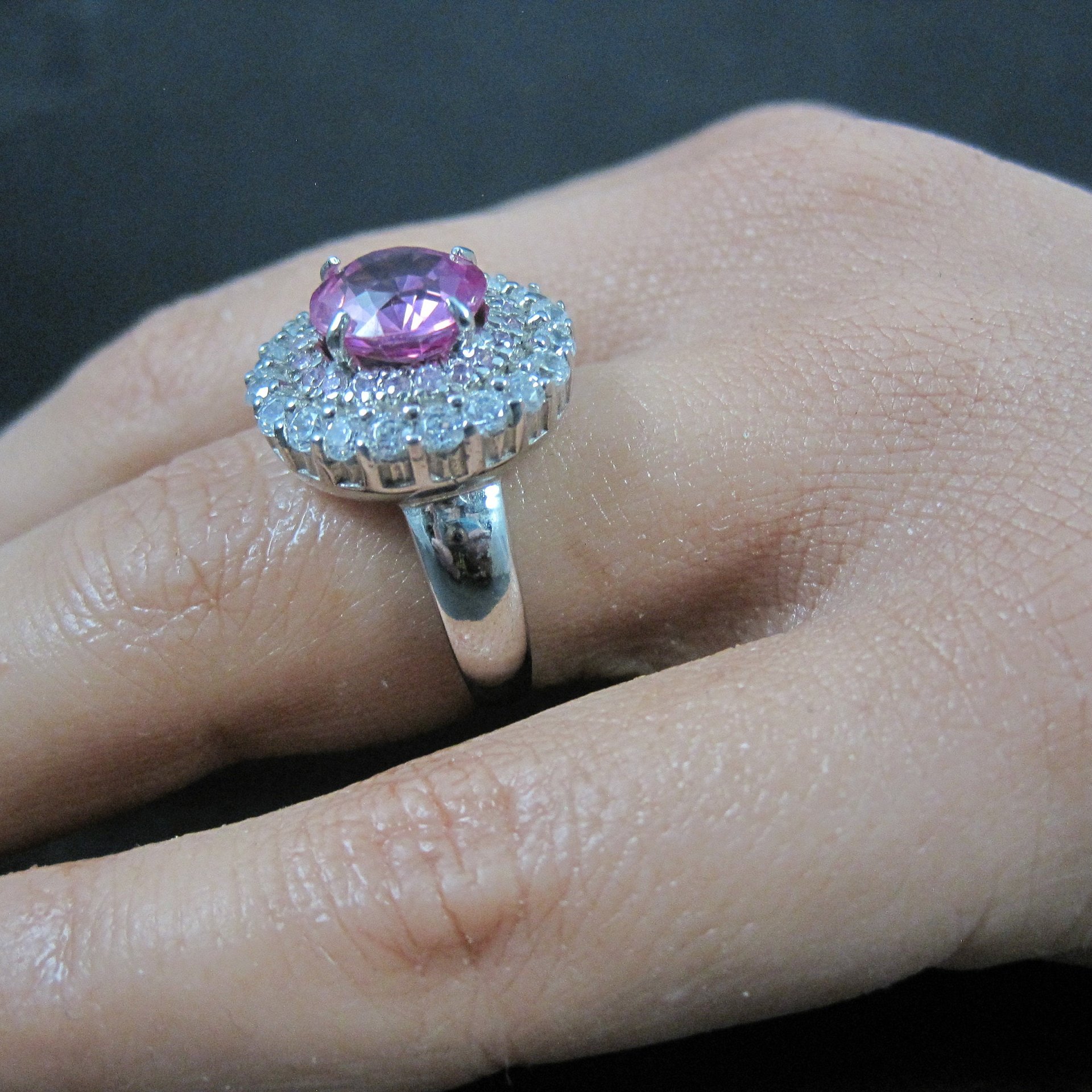Sterling Pink Sapphire Halo Ring Estate Silver Size 6.5