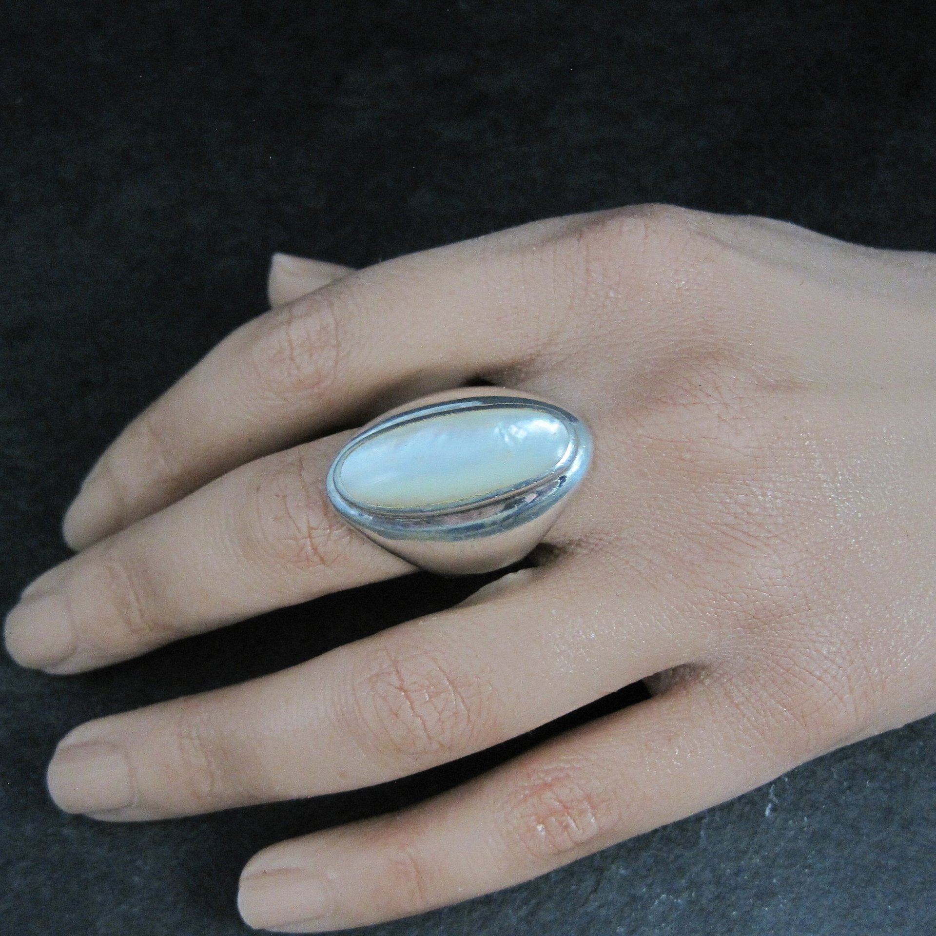 Estate Sterling Mother of Pearl Ring Size 9.5