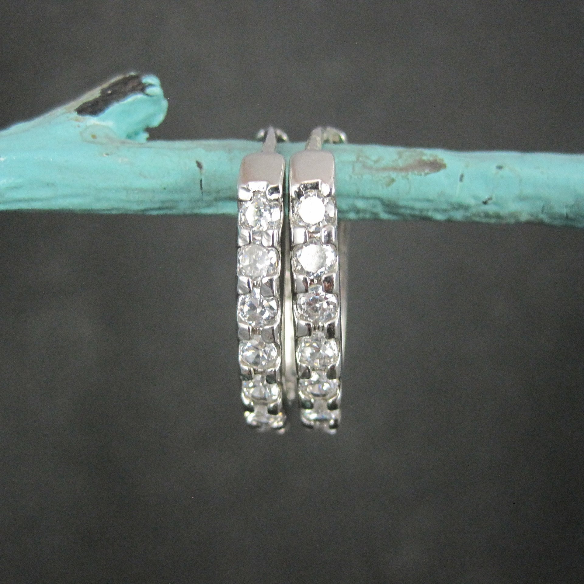 Estate Sterling Cz Latch Oval Hoop Earrings