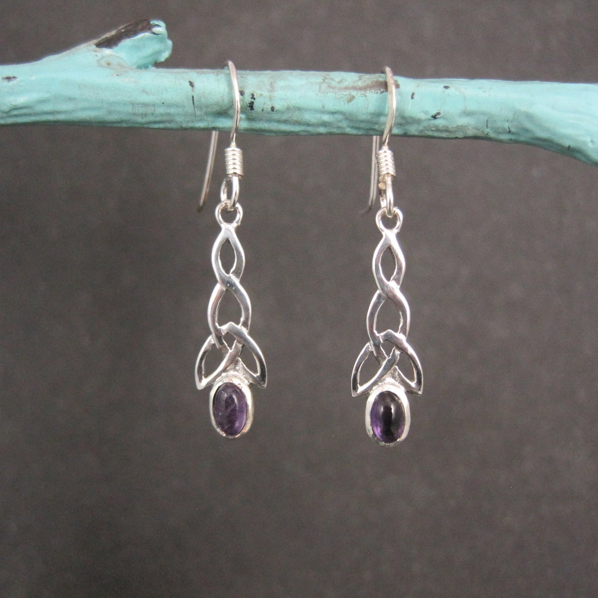 Sterling Celtic Amethyst Earrings NOS