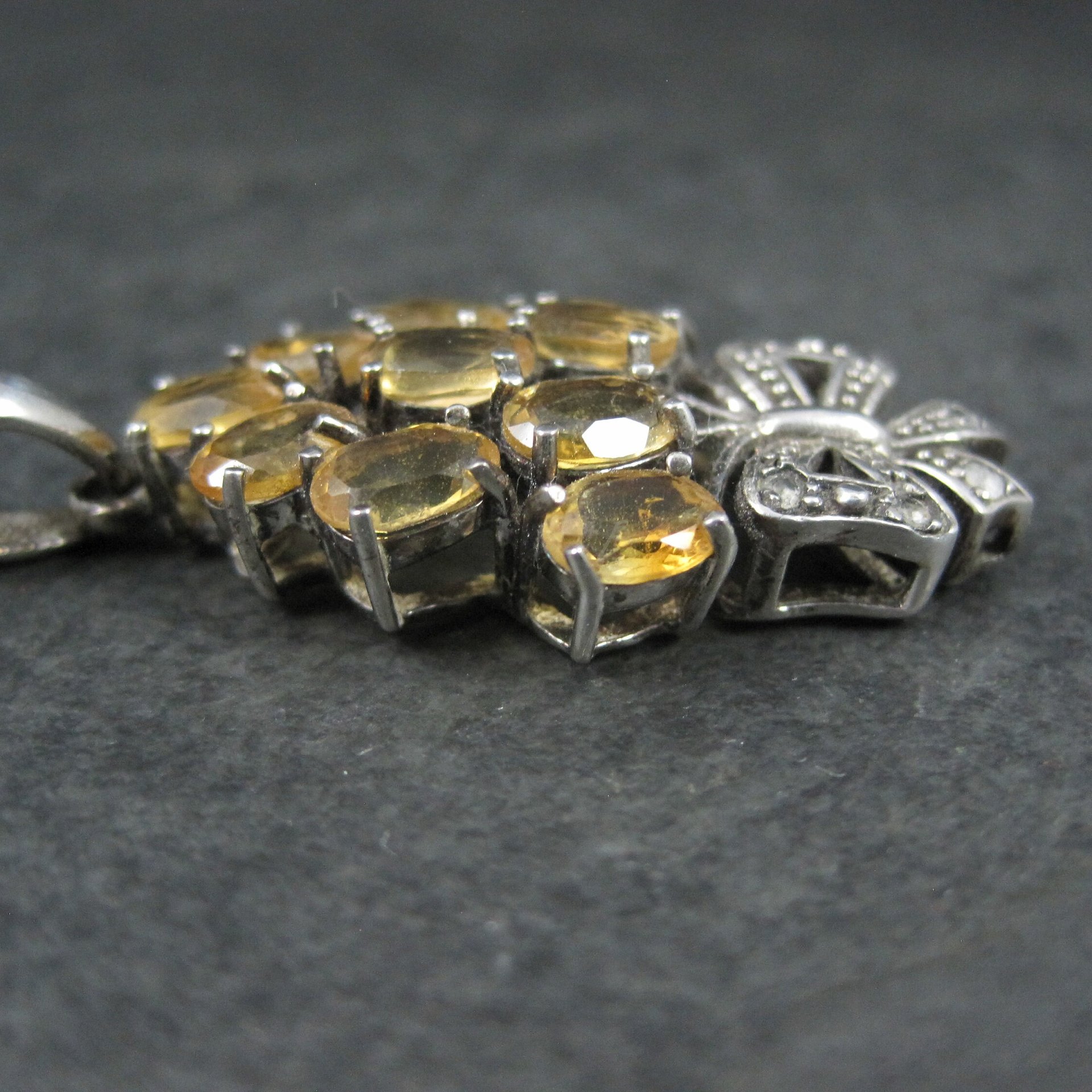Estate Sterling Citrine Diamond Pendant