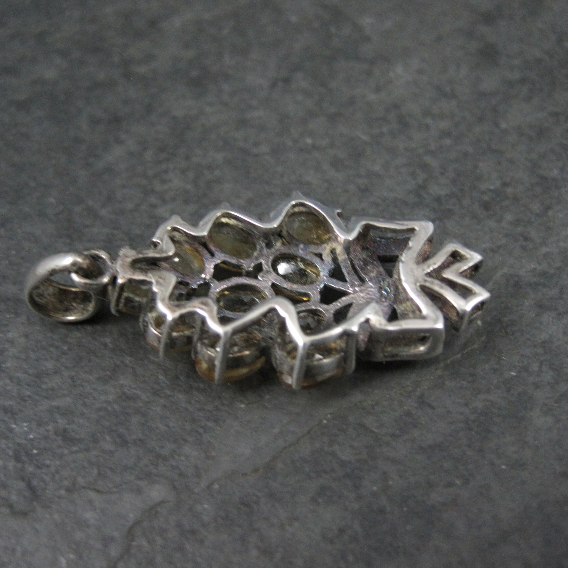 Estate Sterling Citrine Diamond Pendant