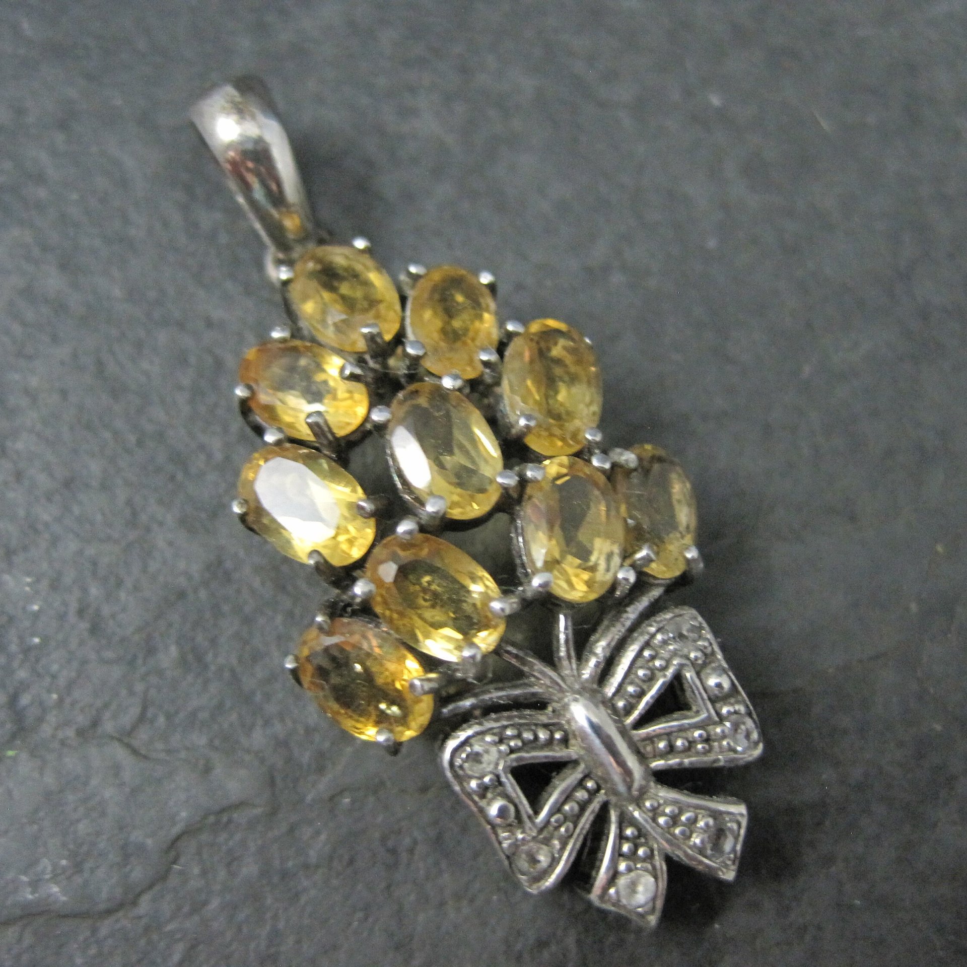 Estate Sterling Citrine Diamond Pendant