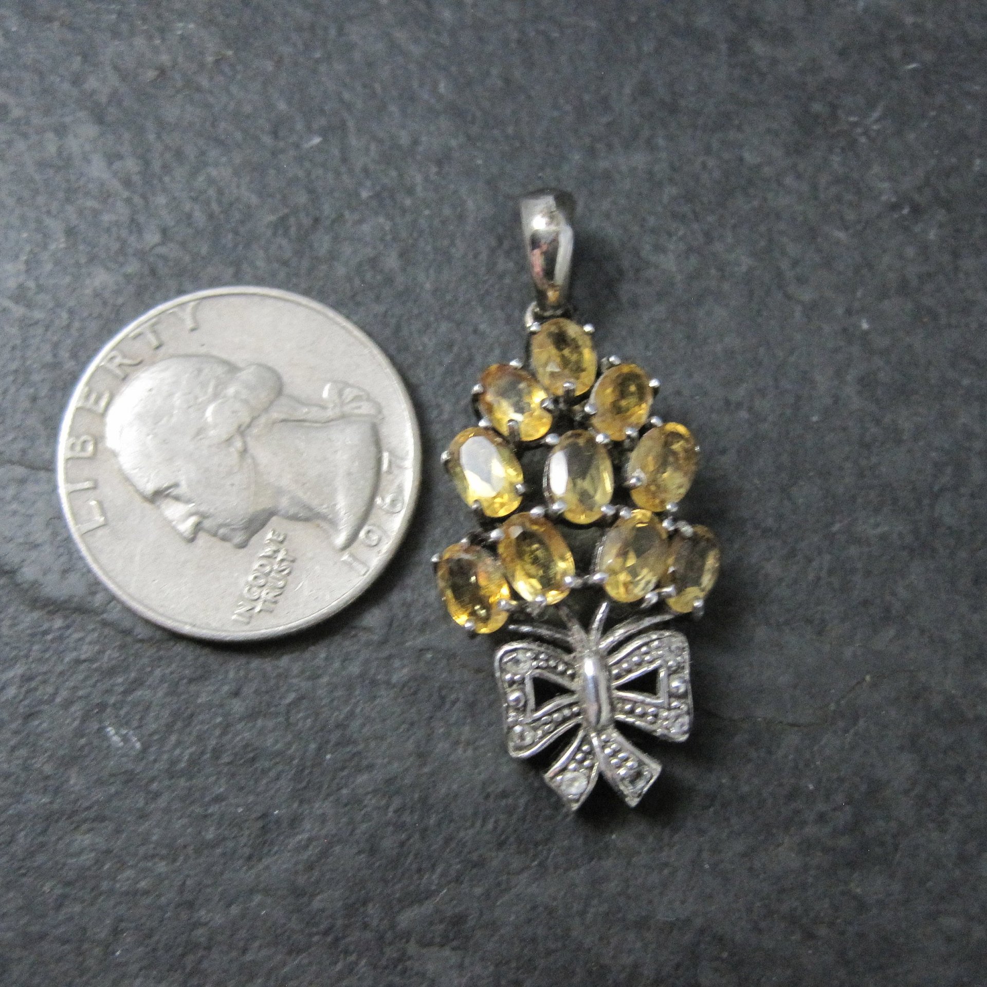 Estate Sterling Citrine Diamond Pendant