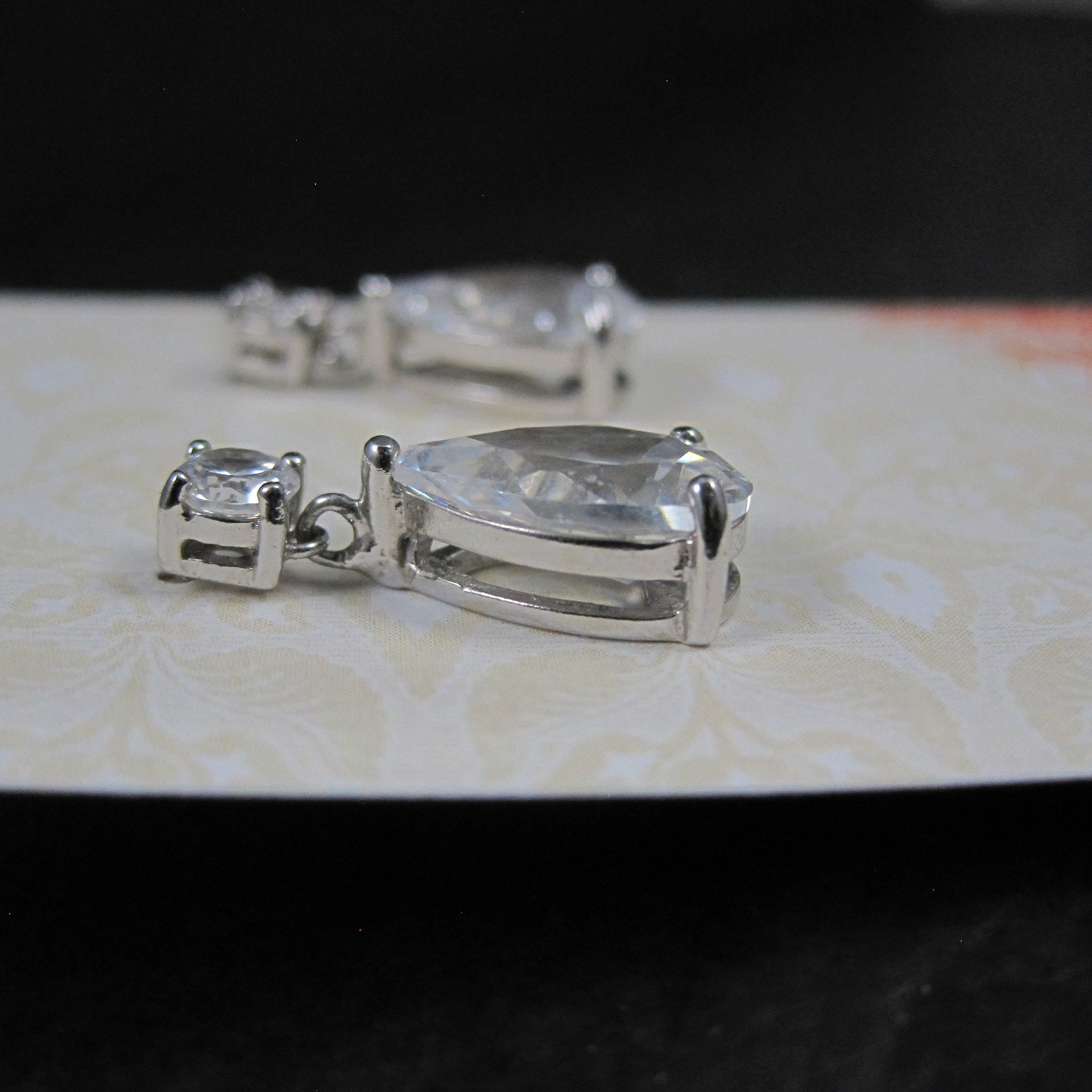 Estate Sterling Cz Teardrop Earrings