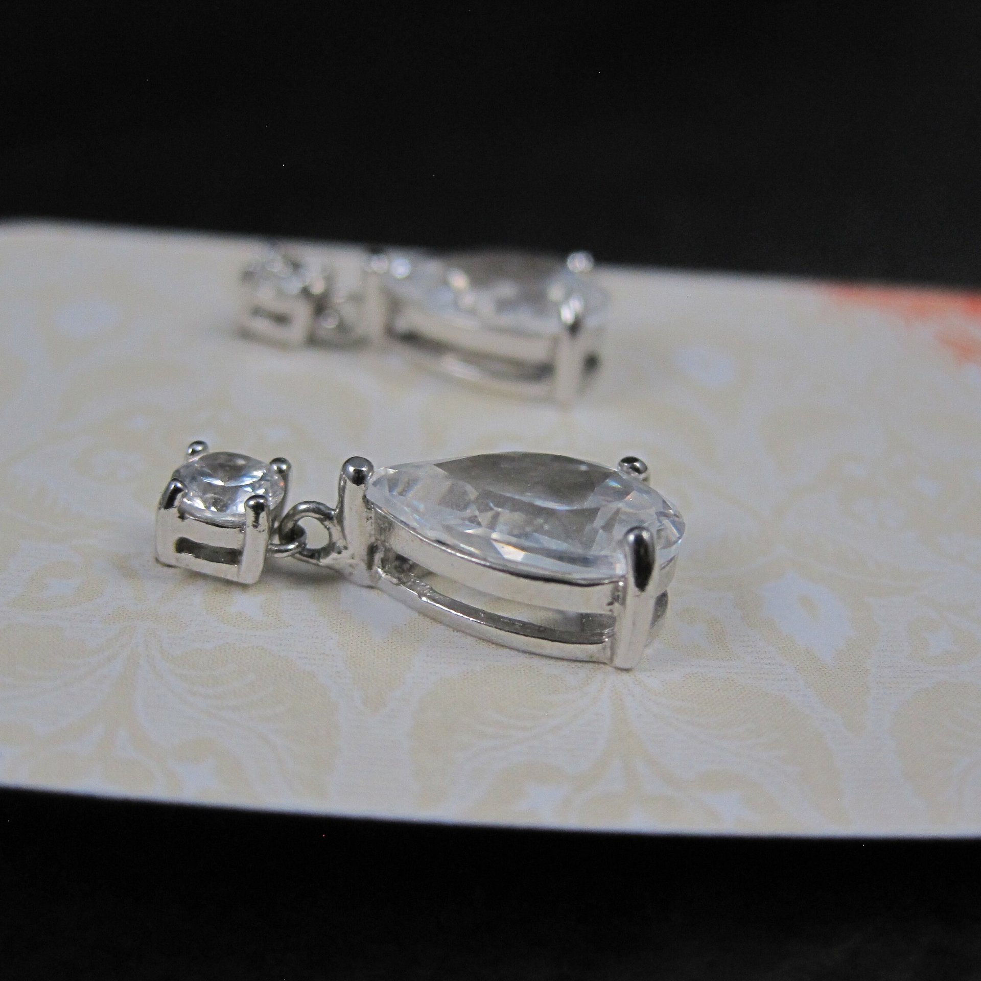 Estate Sterling Cz Teardrop Earrings