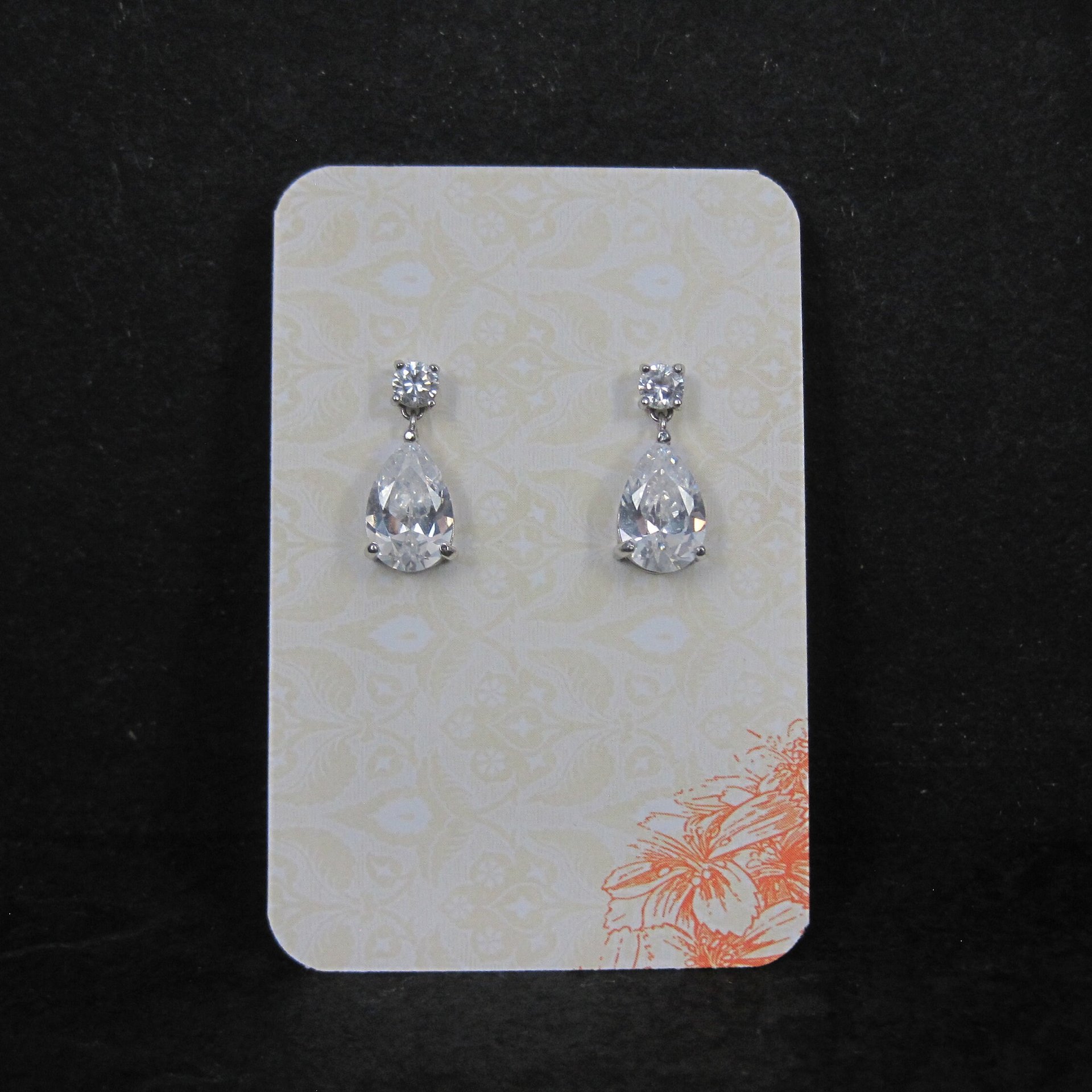 Estate Sterling Cz Teardrop Earrings