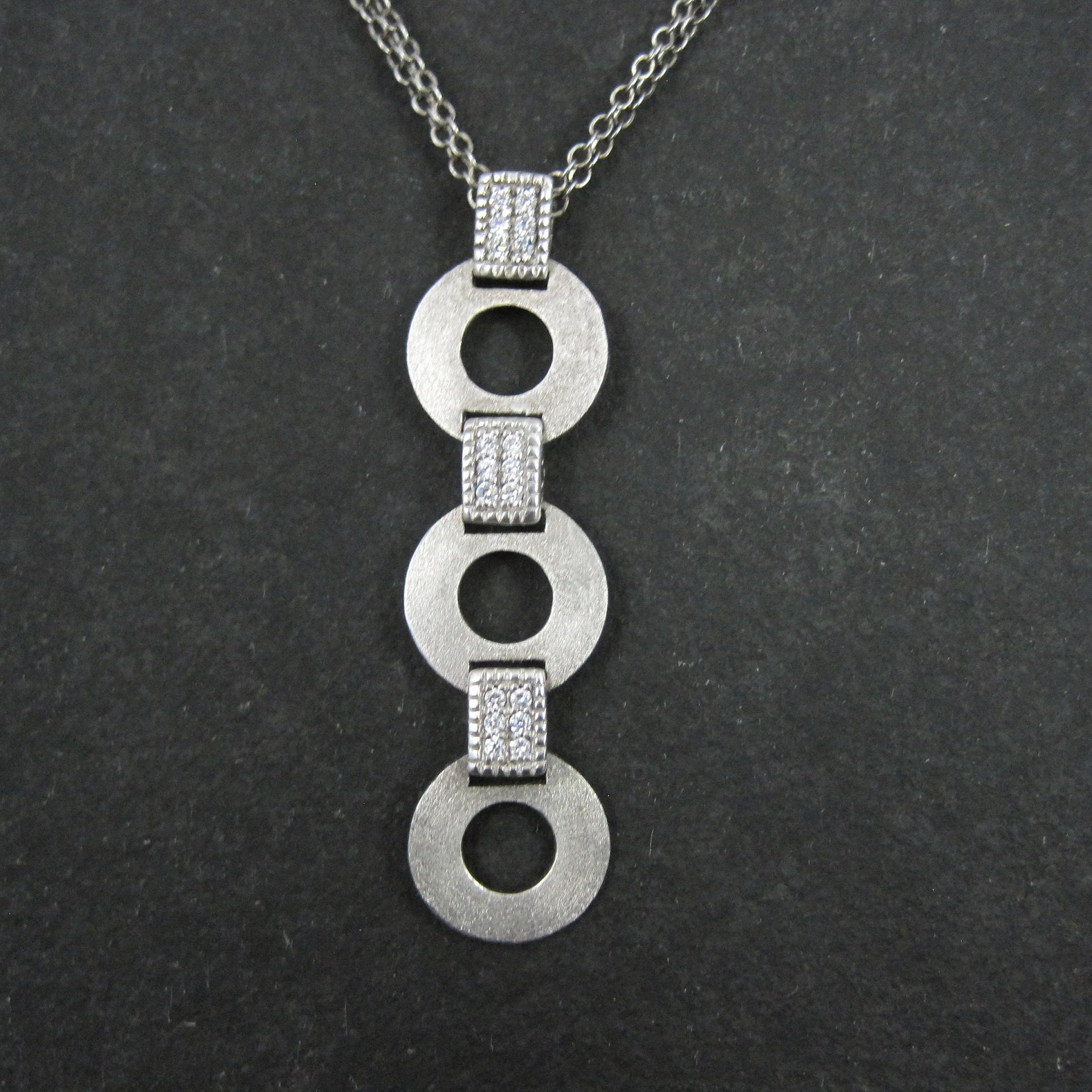 Estate Sterling Circle Cz Necklace 16-20 Inches