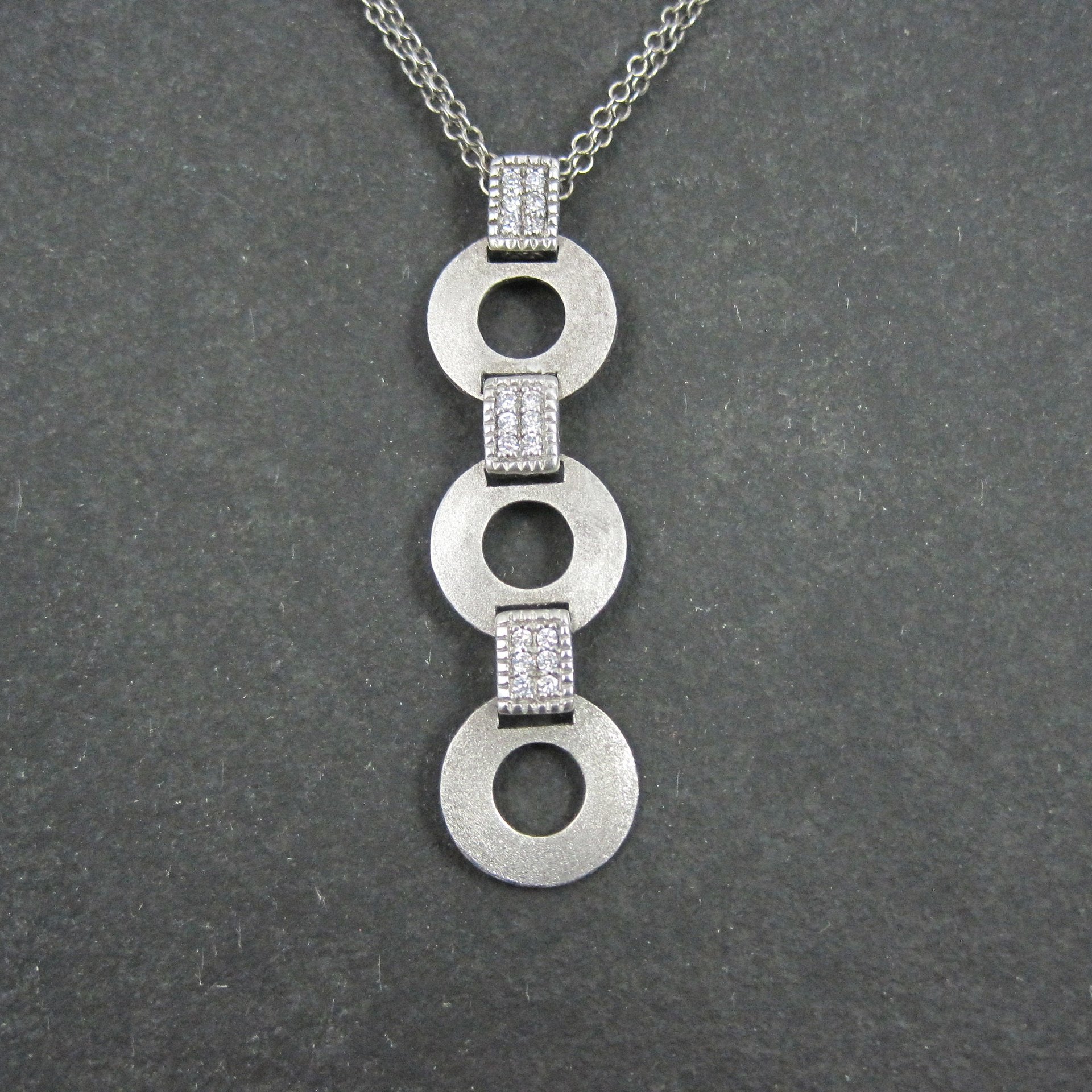 Estate Sterling Circle Cz Necklace 16-20 Inches