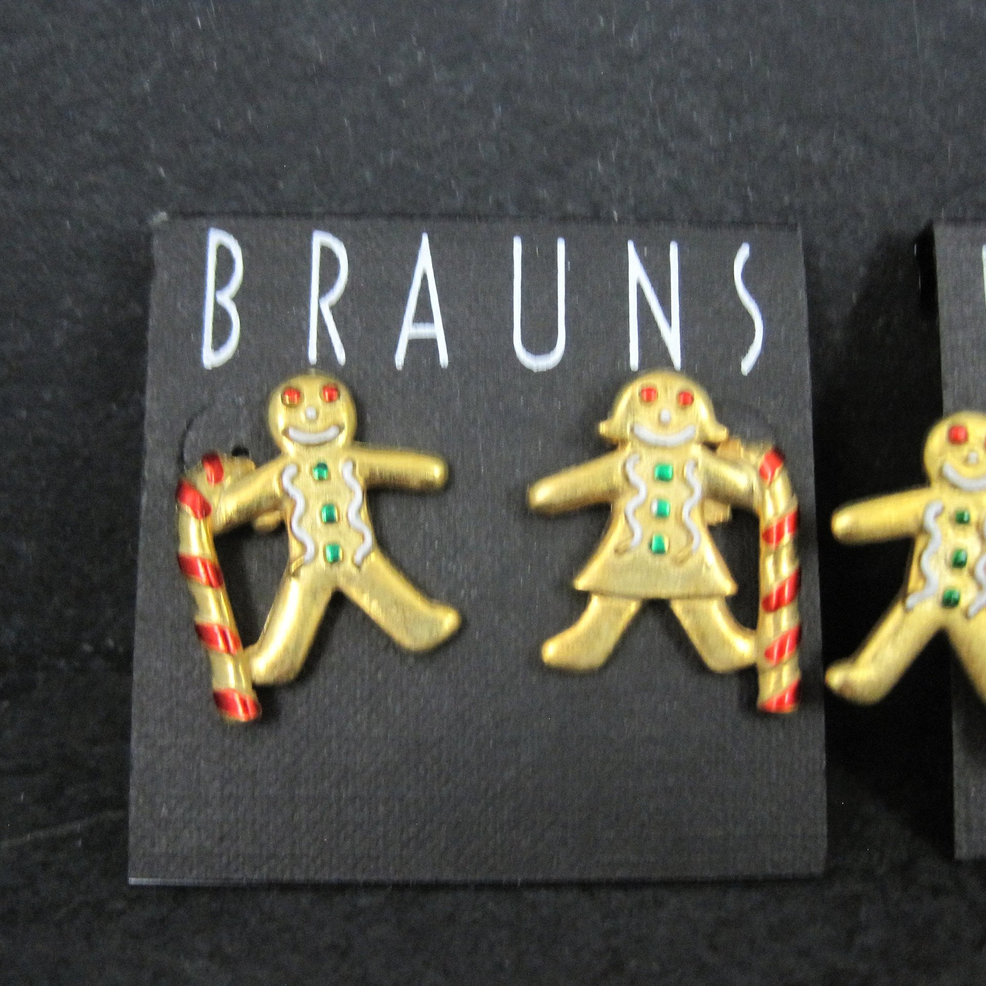 Vintage Christmas Gingerbread Man Brooch & Earrings Set by JJ Jonette NOS