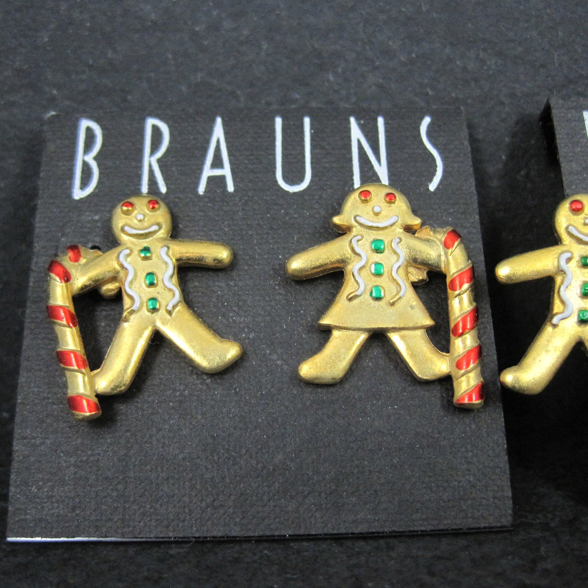 Vintage Christmas Gingerbread Man Brooch & Earrings Set by JJ Jonette NOS