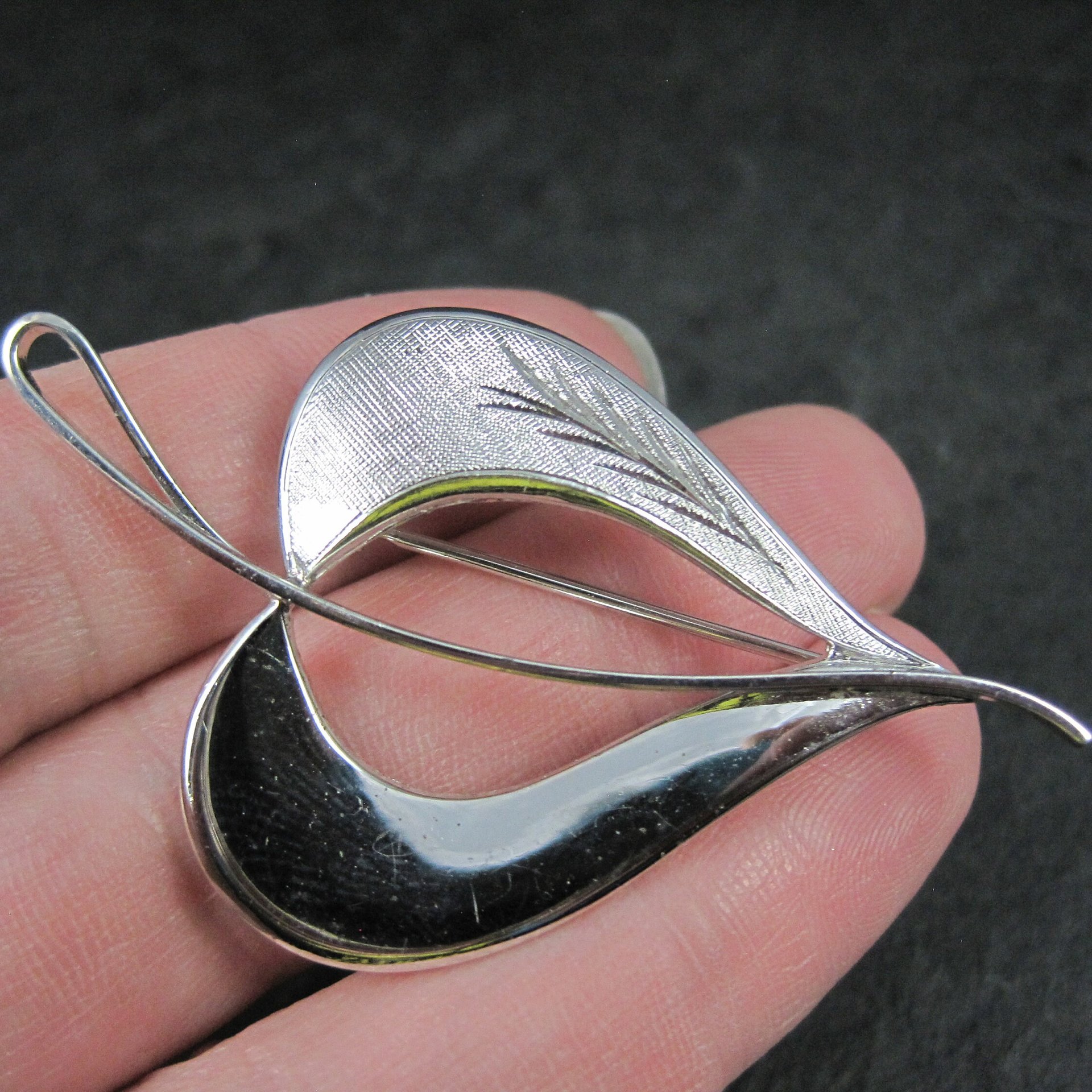 Etched Estate Sterling Leaf Brooch