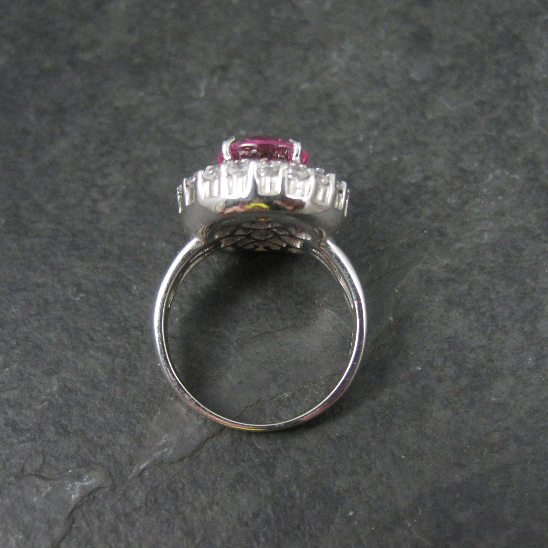 Sterling Pink Sapphire Halo Ring Estate Silver Size 6.5