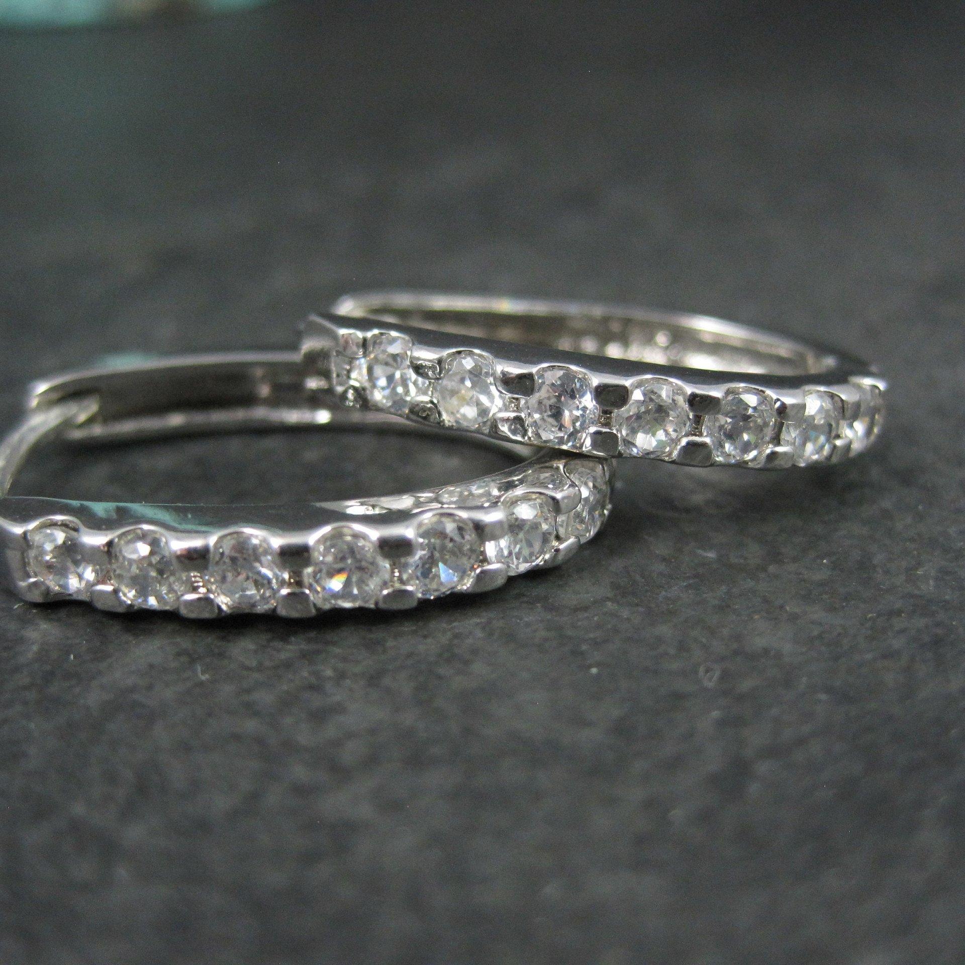 Estate Sterling Cz Latch Oval Hoop Earrings