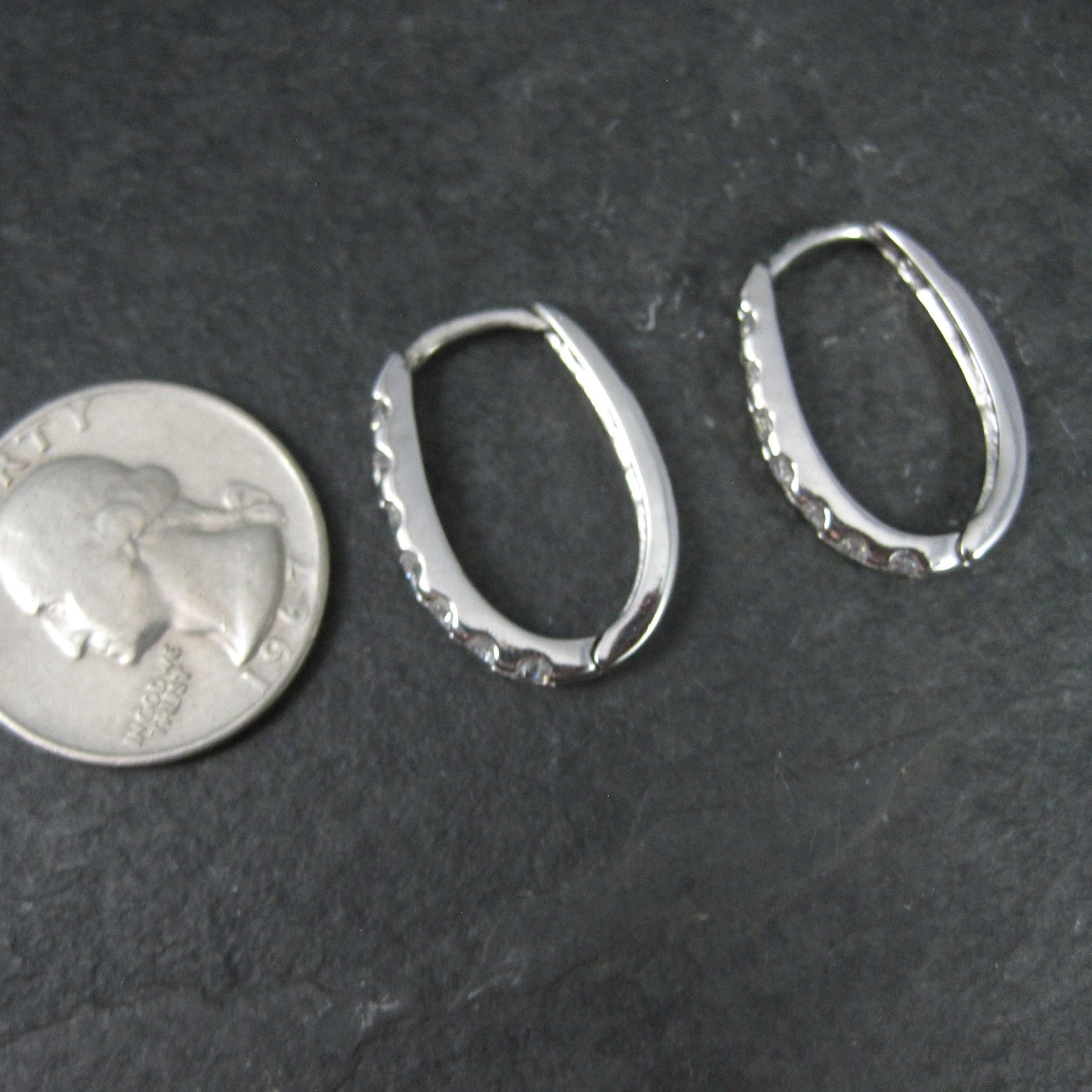 Estate Sterling Cz Latch Oval Hoop Earrings