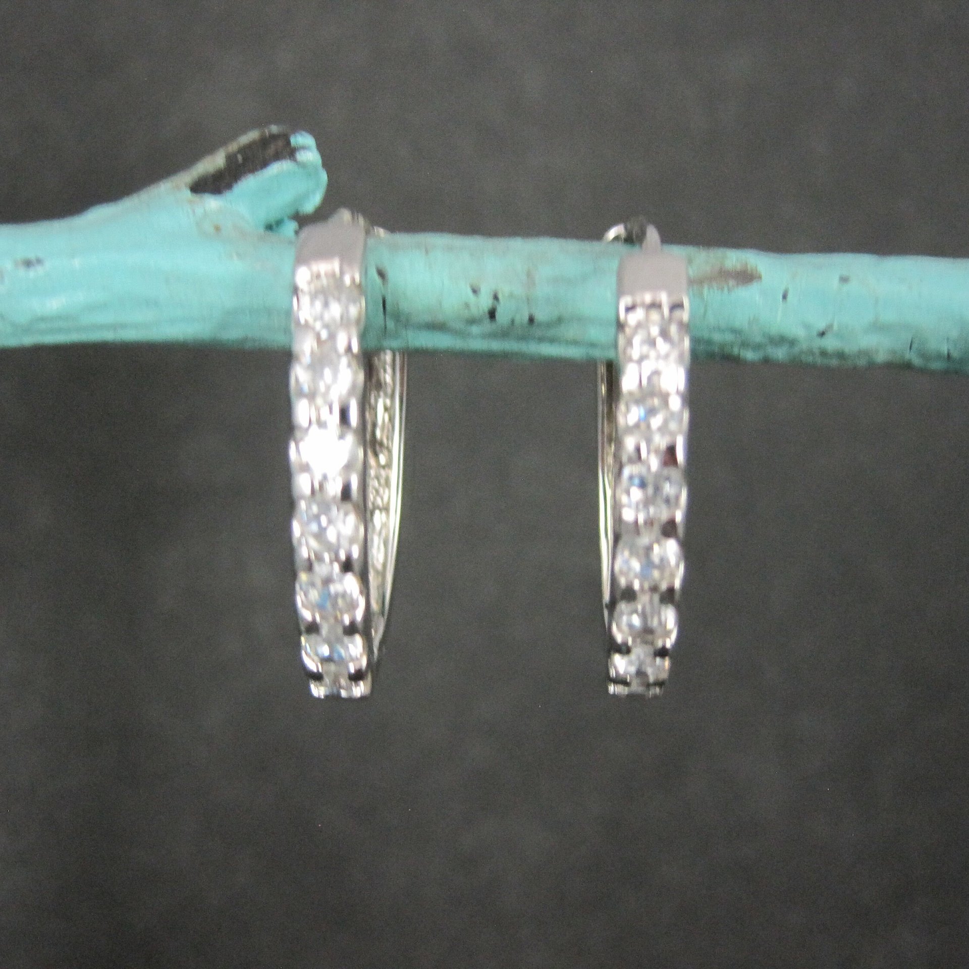Estate Sterling Cz Latch Oval Hoop Earrings
