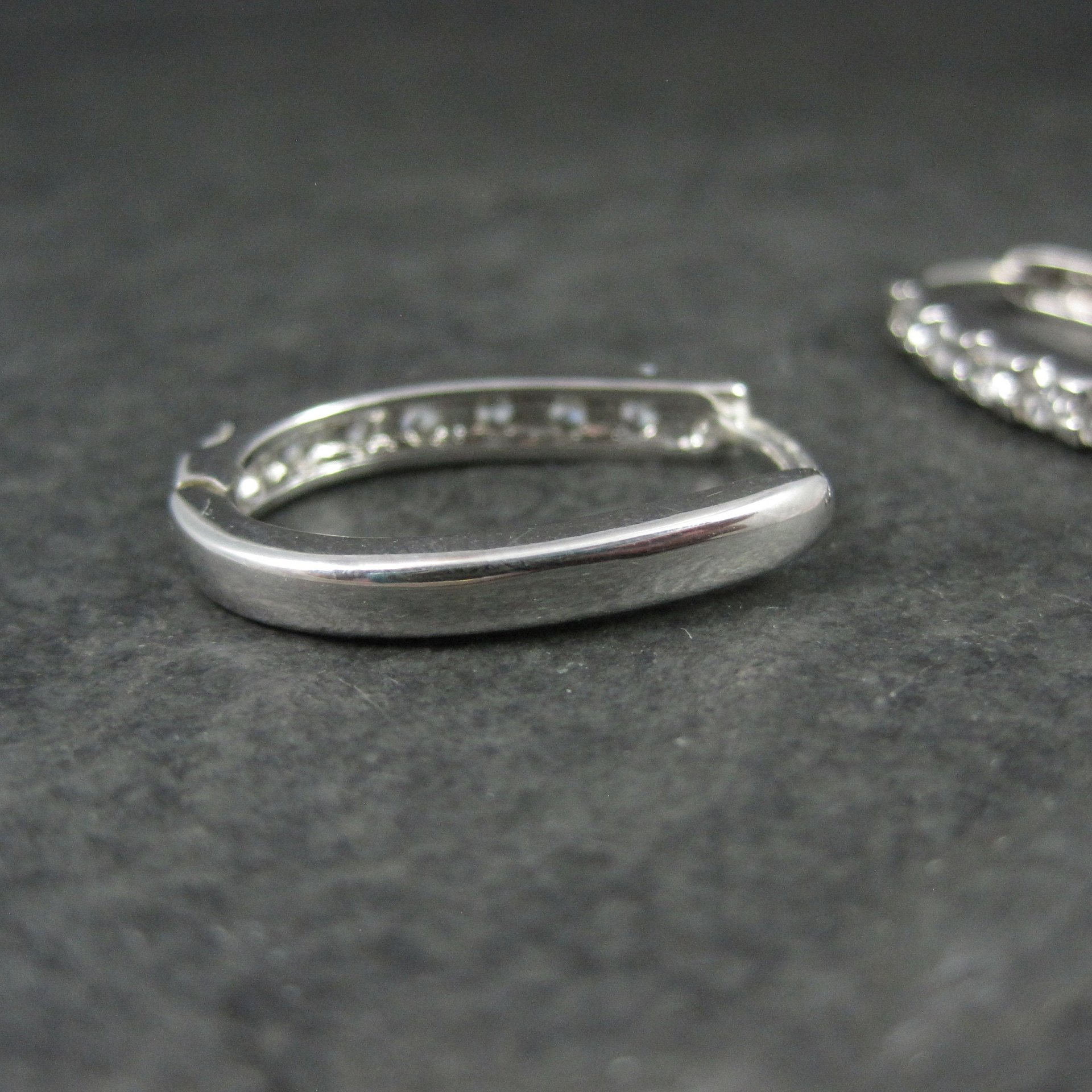 Estate Sterling Cz Latch Oval Hoop Earrings