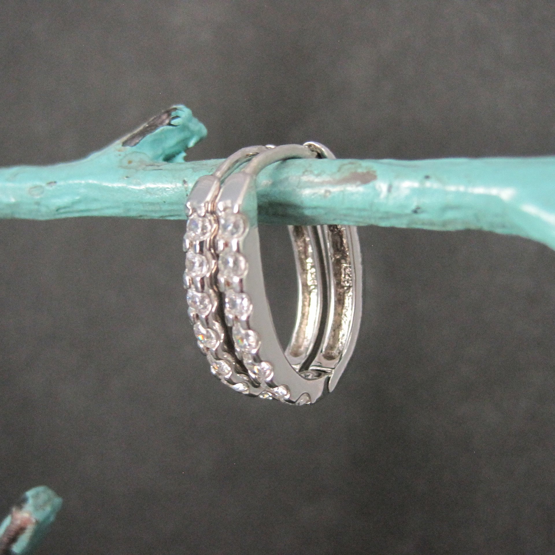 Estate Sterling Cz Latch Oval Hoop Earrings
