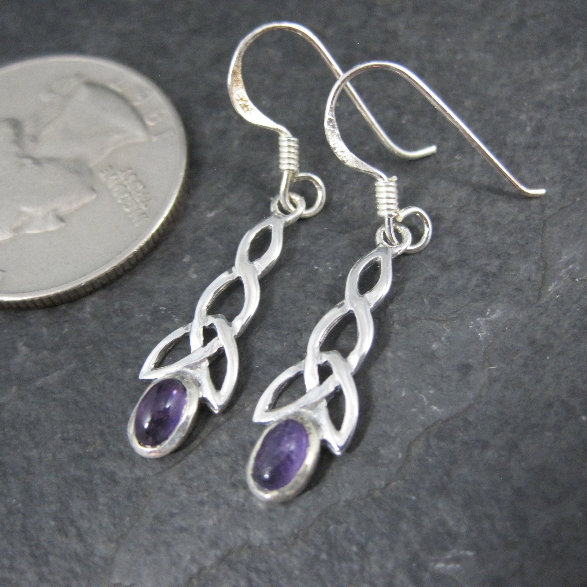 Sterling Celtic Amethyst Earrings NOS