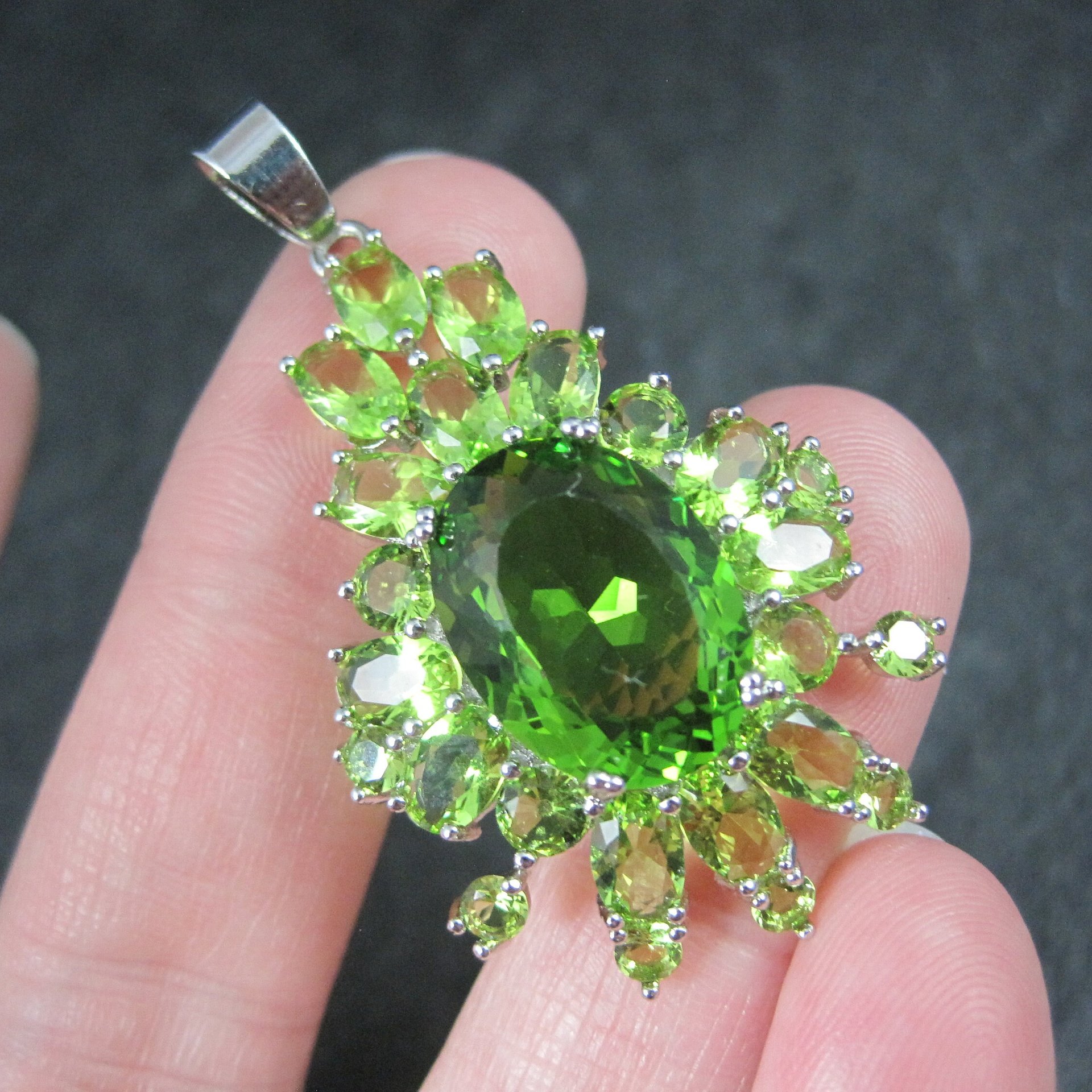 Estate Sterling Green Cubic Zirconia Pendant