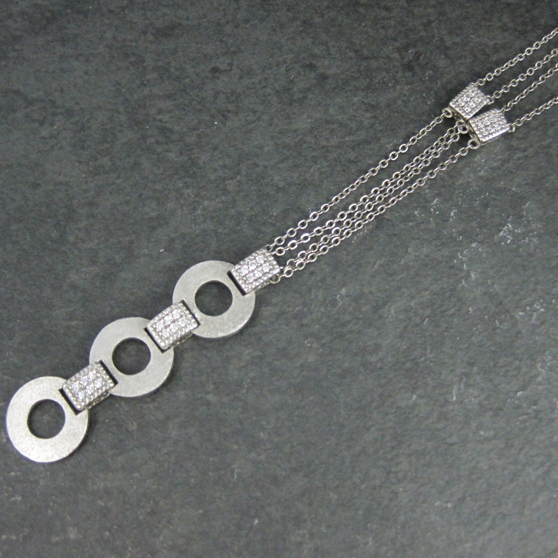 Estate Sterling Circle Cz Necklace 16-20 Inches