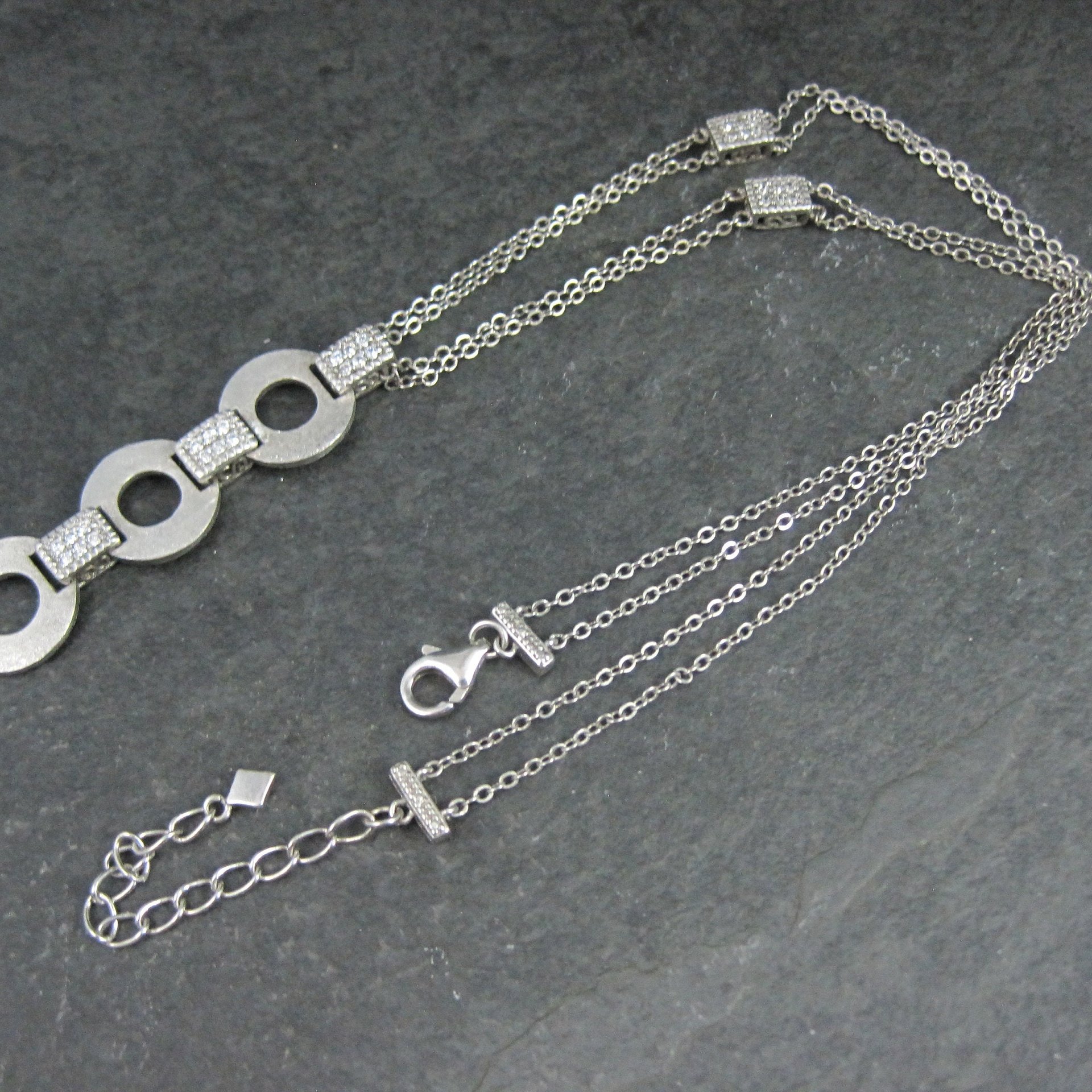 Estate Sterling Circle Cz Necklace 16-20 Inches