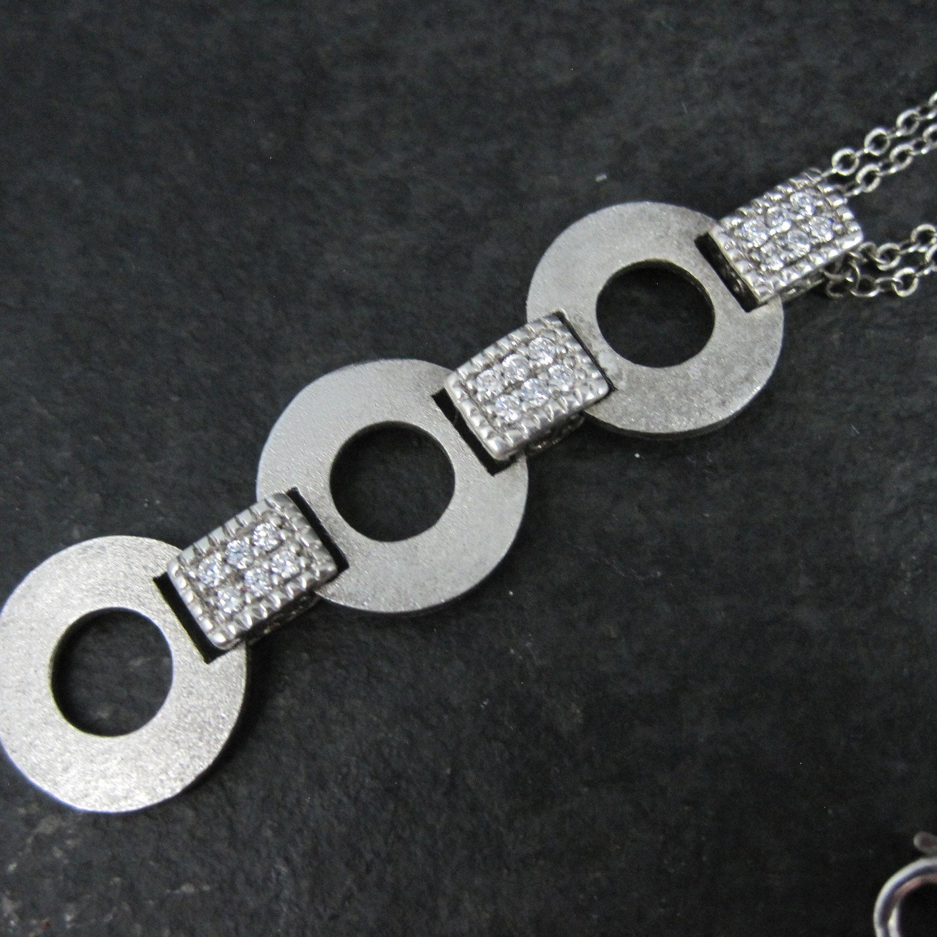 Estate Sterling Circle Cz Necklace 16-20 Inches