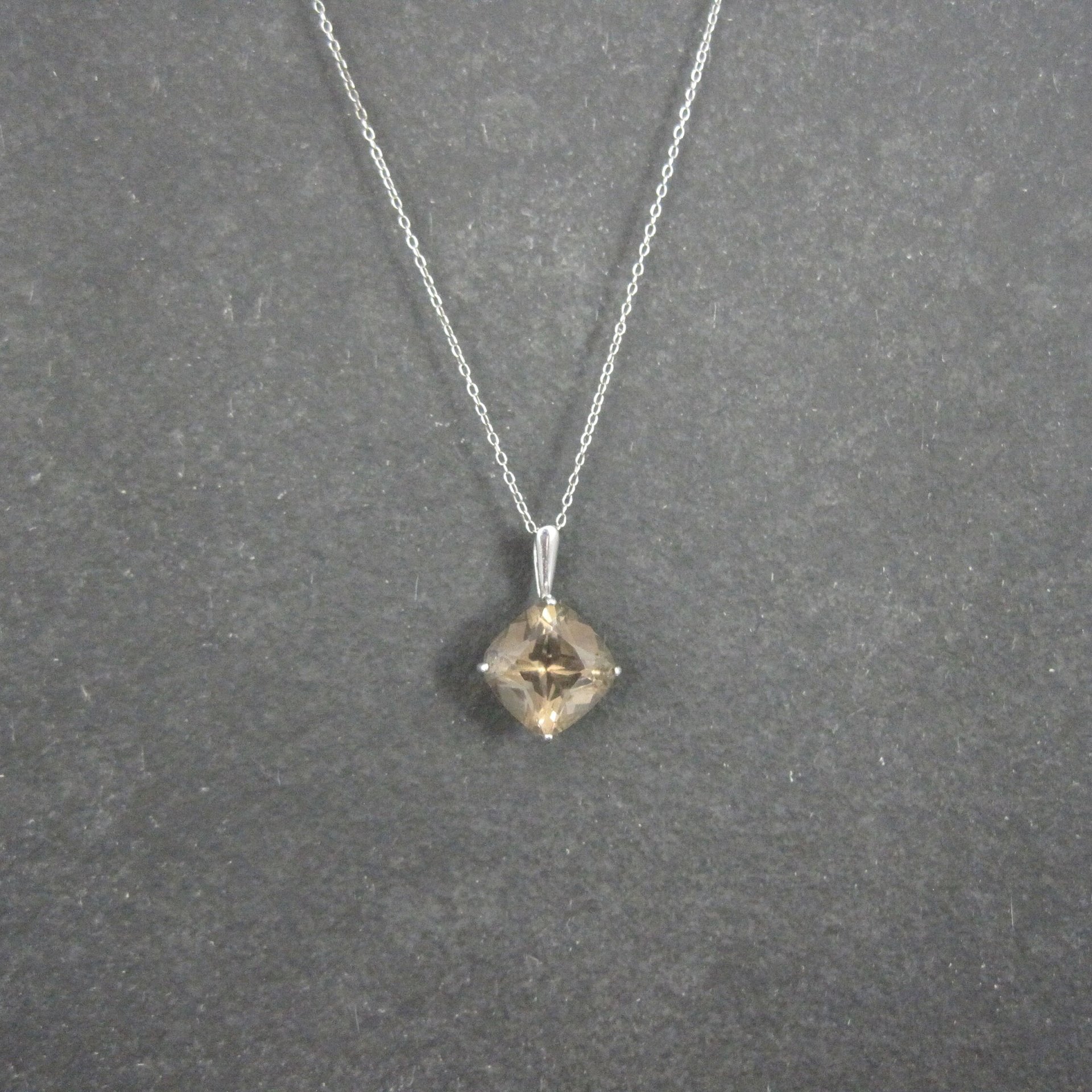 14K Smoky Topaz Solitaire Pendant White Gold