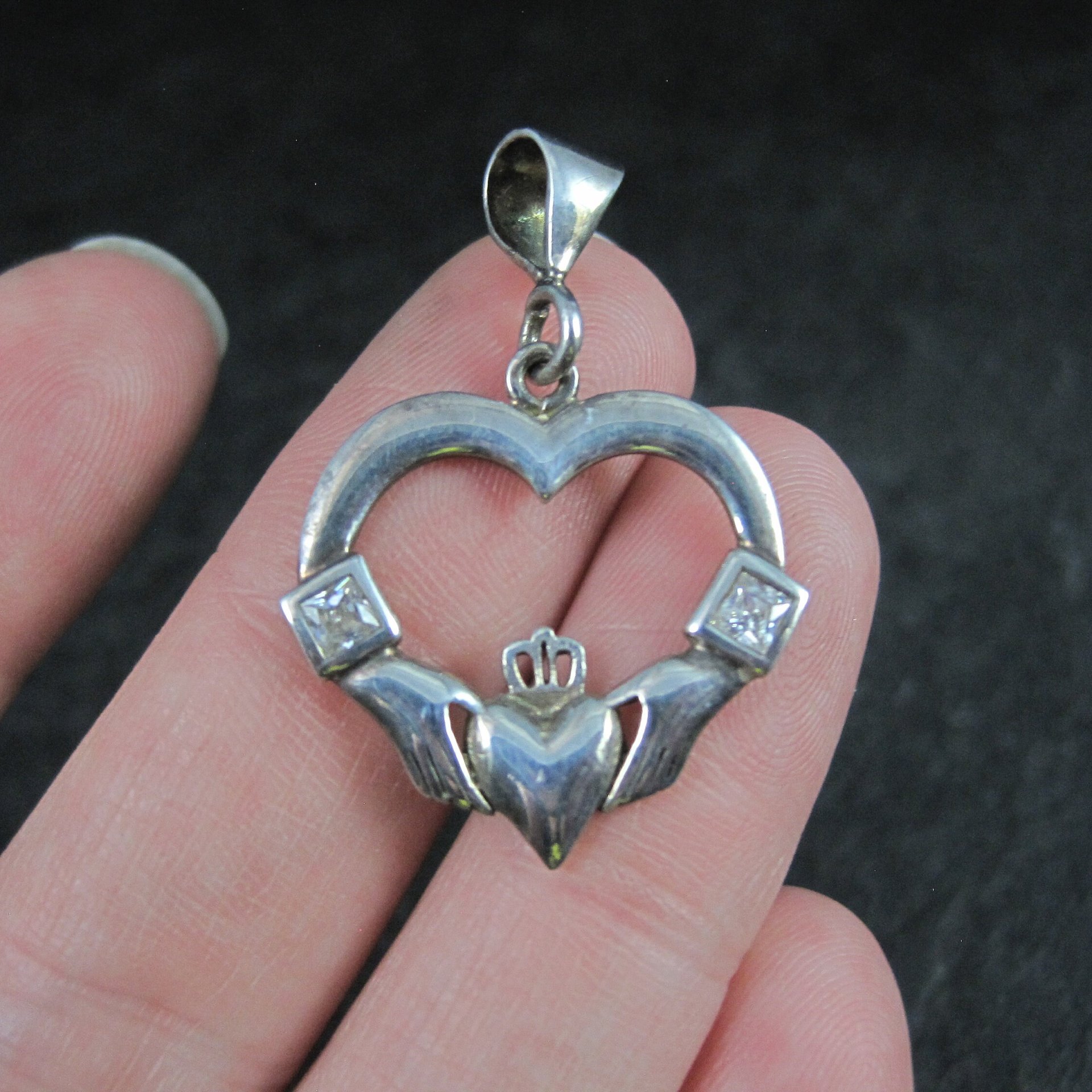 Estate Sterling Claddagh Heart Pendant
