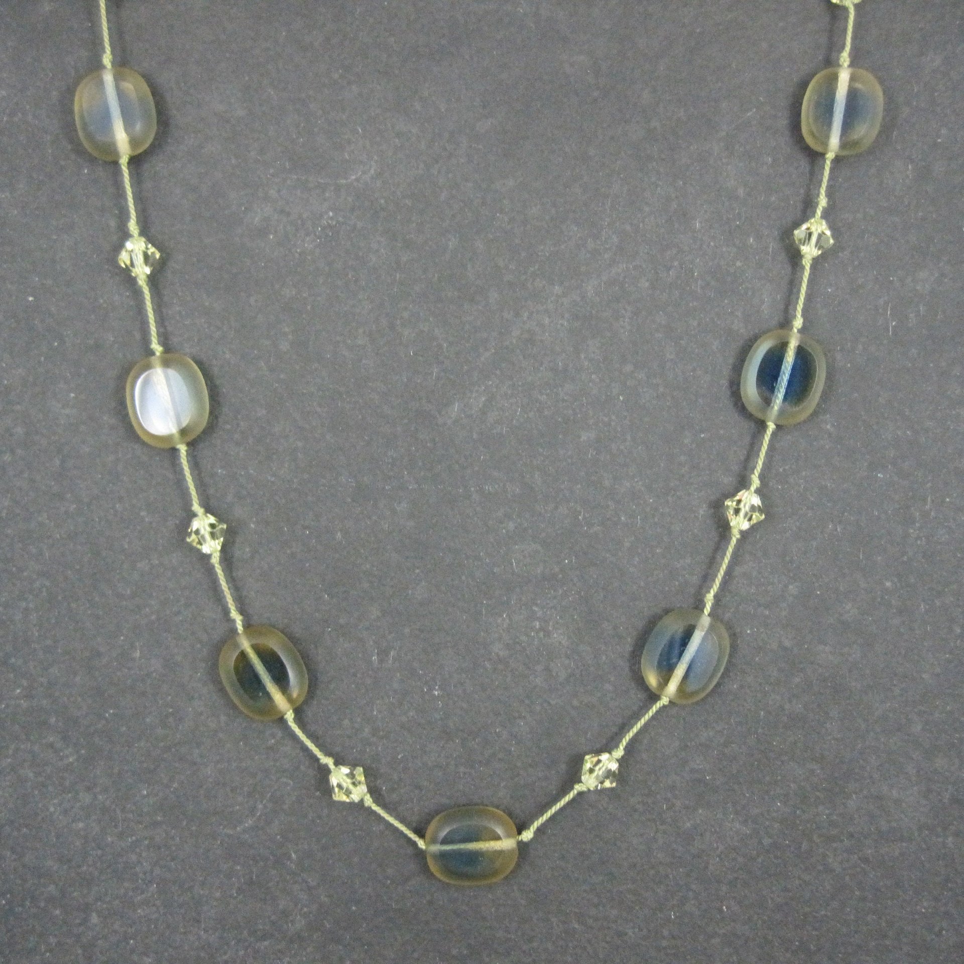 Estate Sterling Yellow Crystal Art Glass Necklace 18"