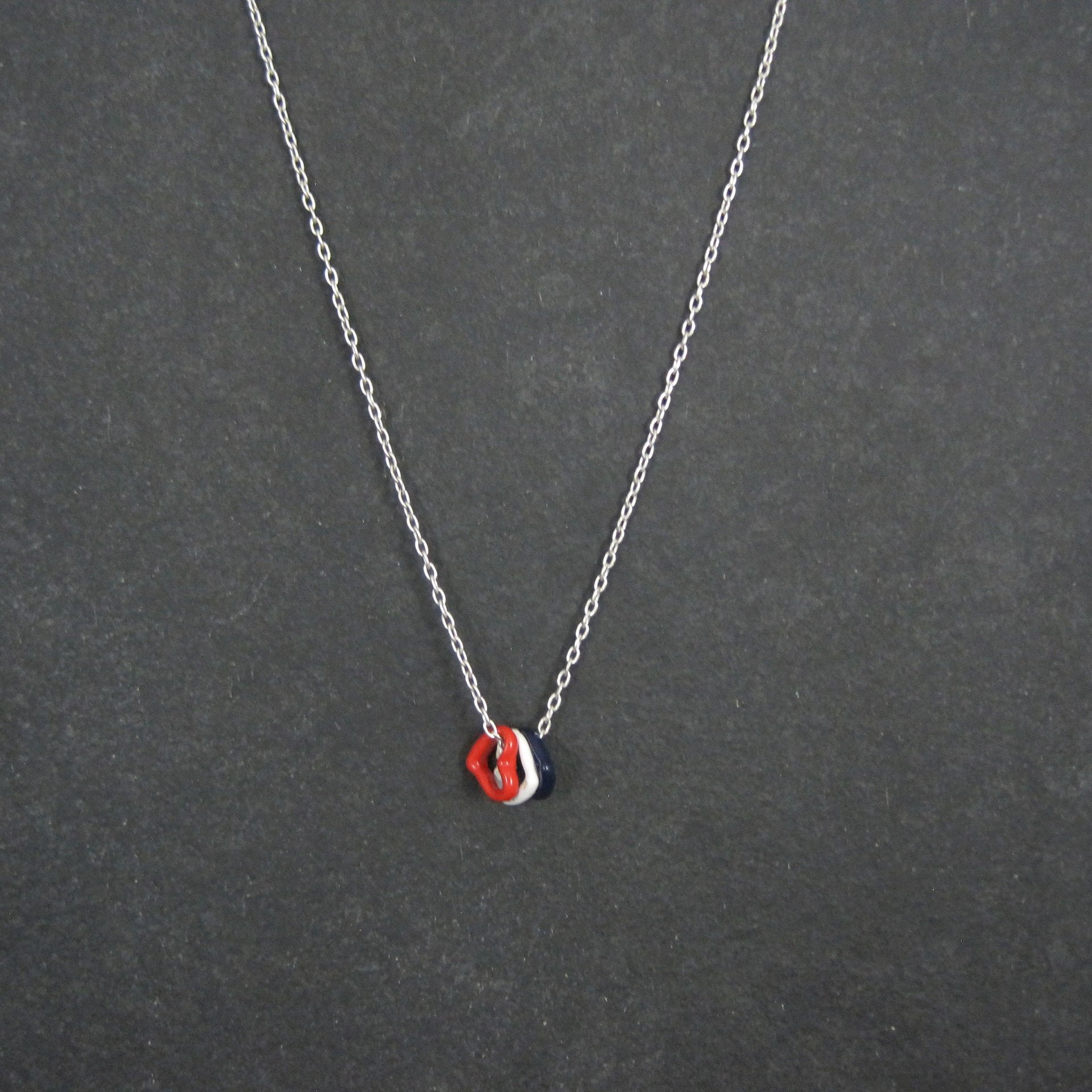 Vintage Red White & Blue Heart Necklace Enamel Sterling Silver