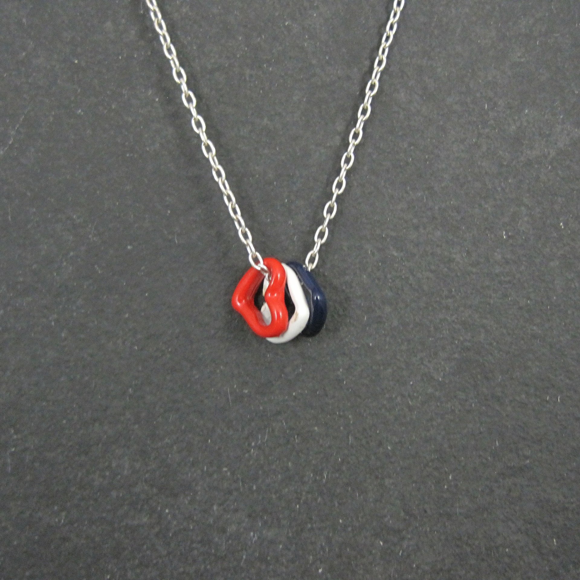 Vintage Red White & Blue Heart Necklace Enamel Sterling Silver