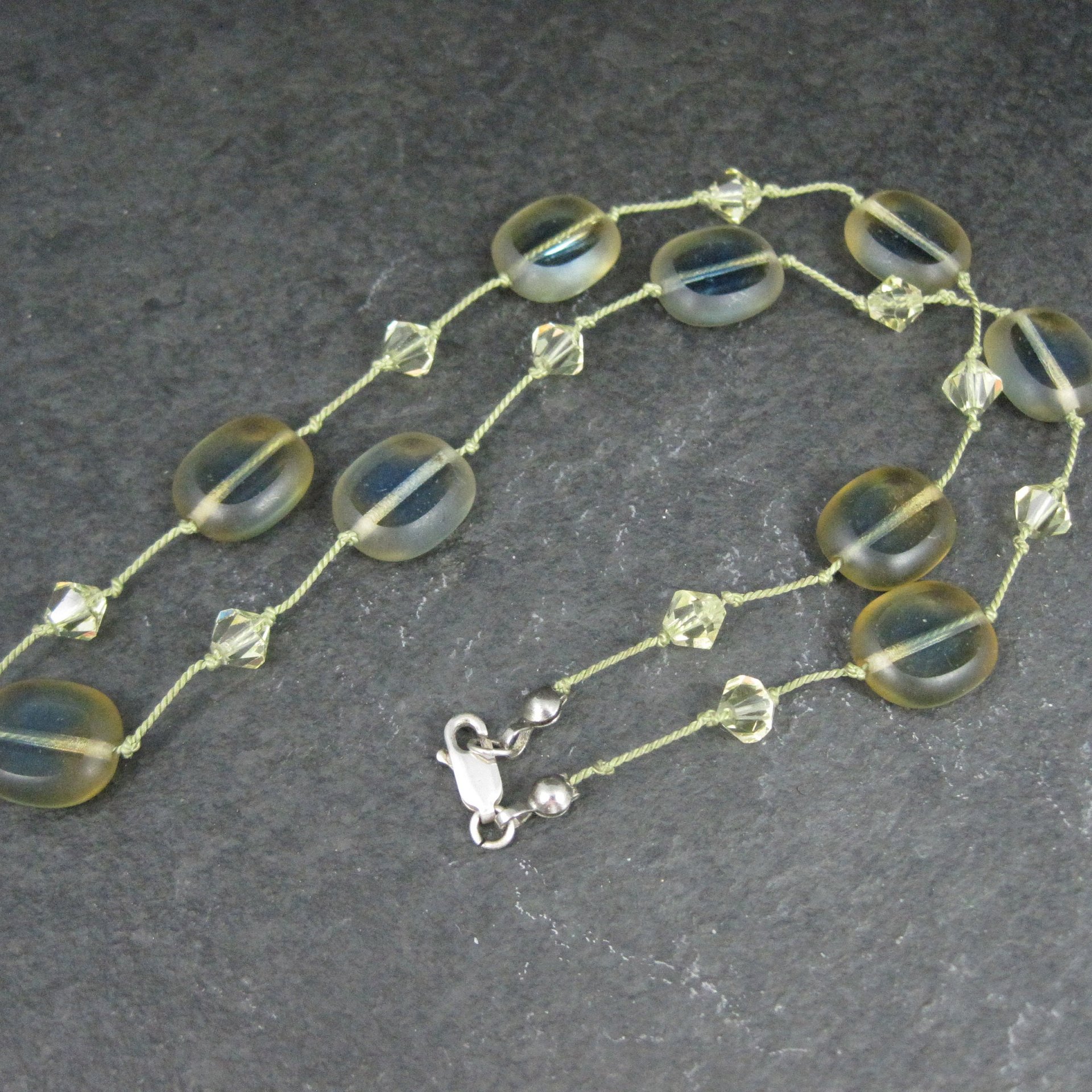 Estate Sterling Yellow Crystal Art Glass Necklace 18"