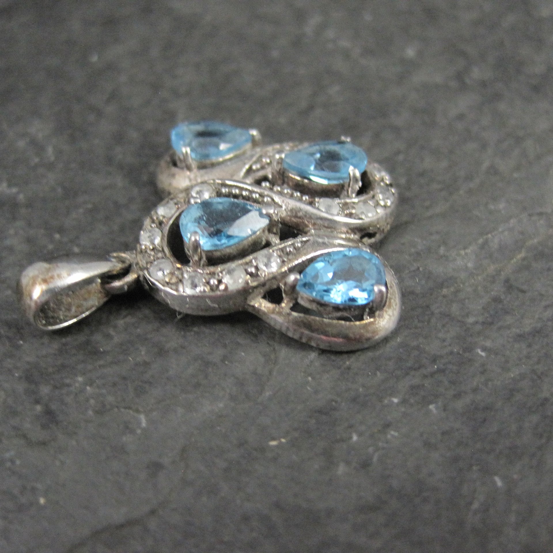 Unique Sterling Silver Blue Topaz & Diamond Pendant