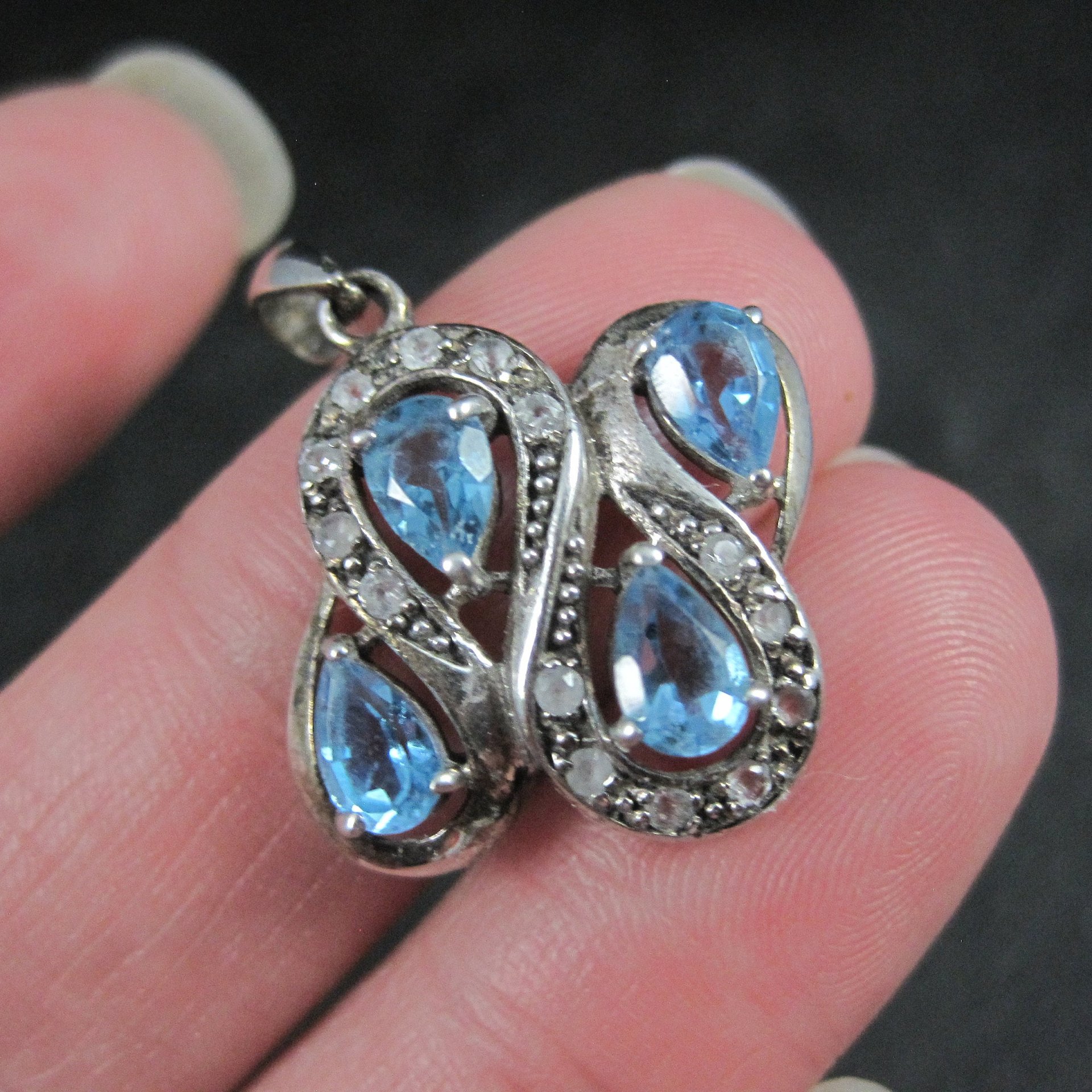 Unique Sterling Silver Blue Topaz & Diamond Pendant