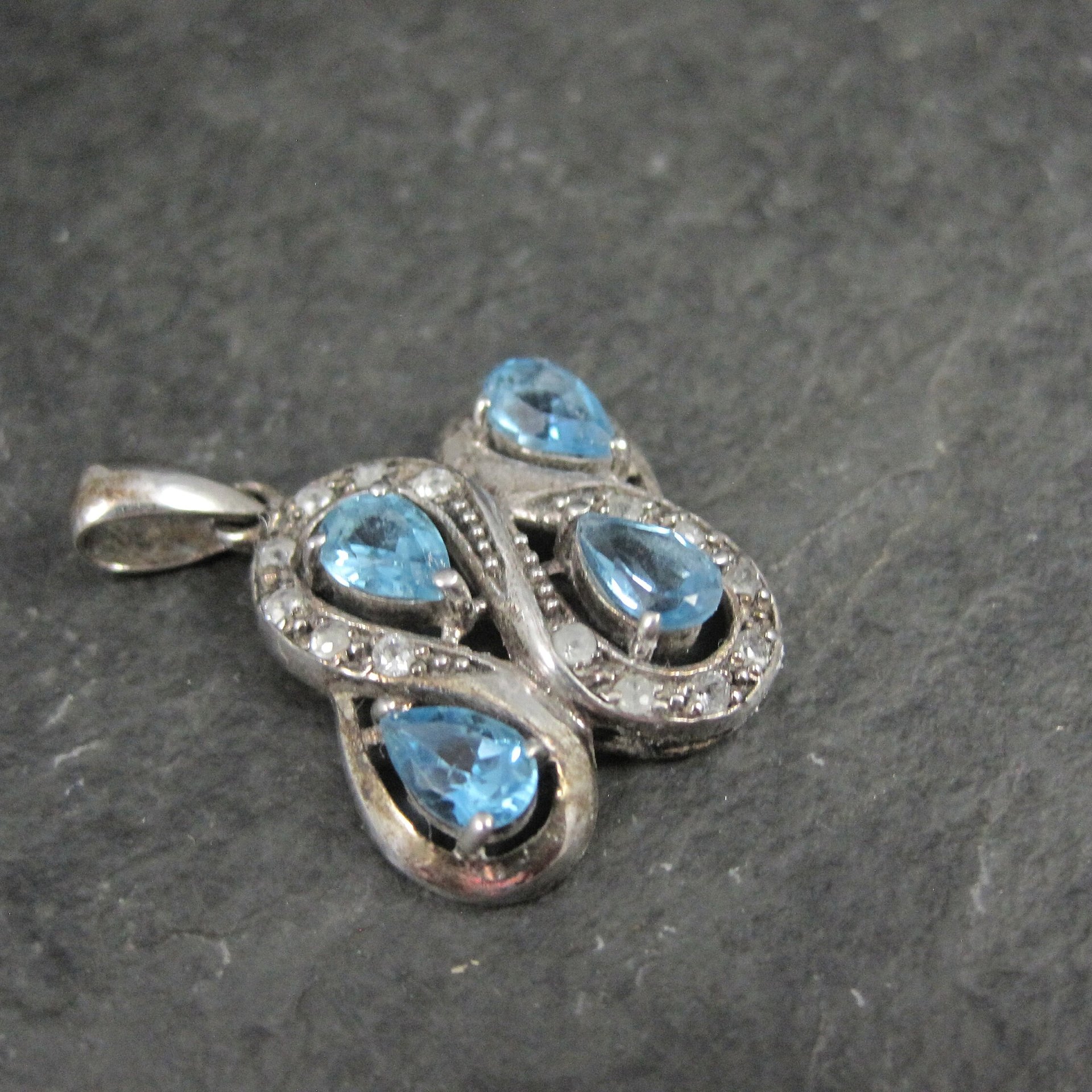 Unique Sterling Silver Blue Topaz & Diamond Pendant