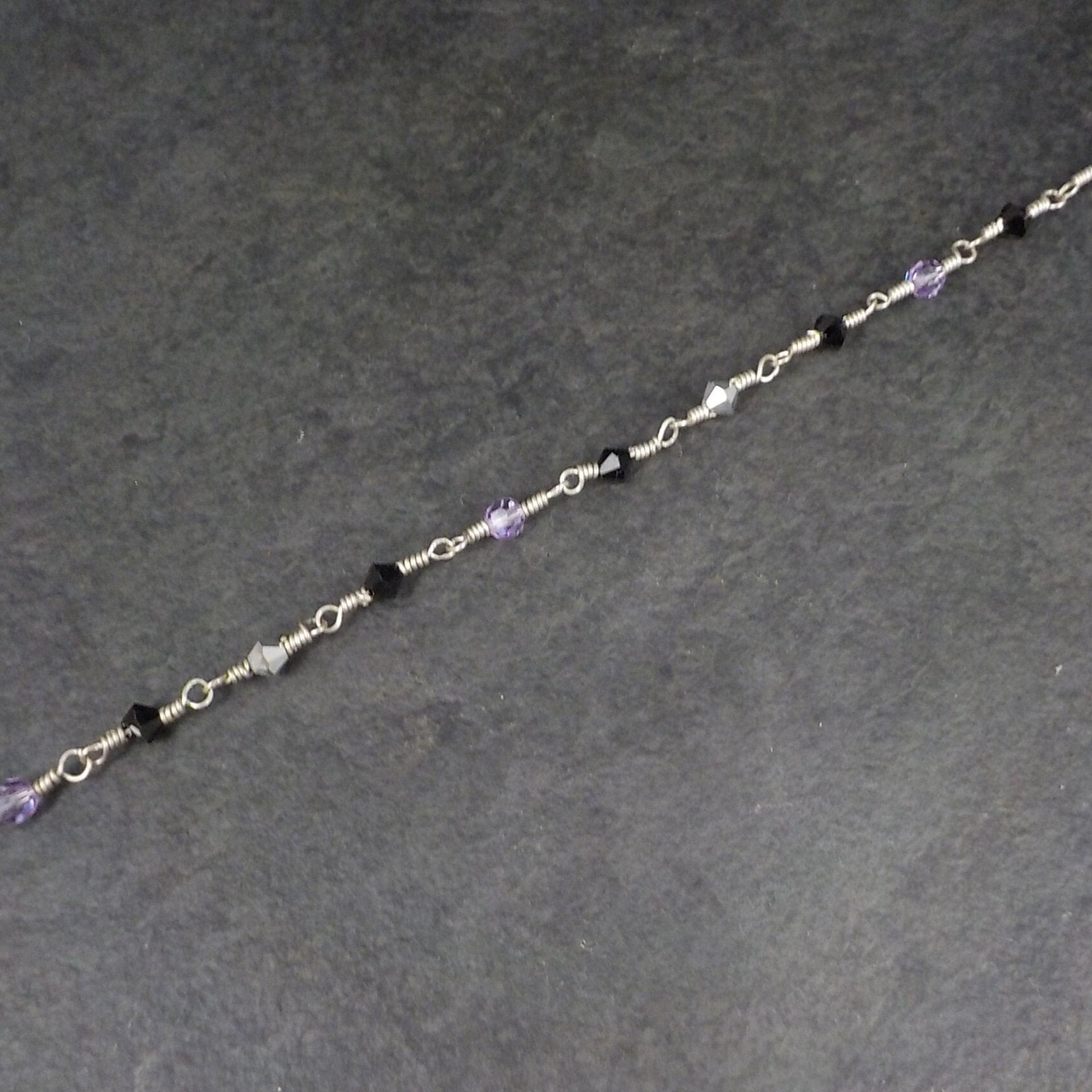 Dainty Sterling Black Purple Crystal Bracelet 7 Inches