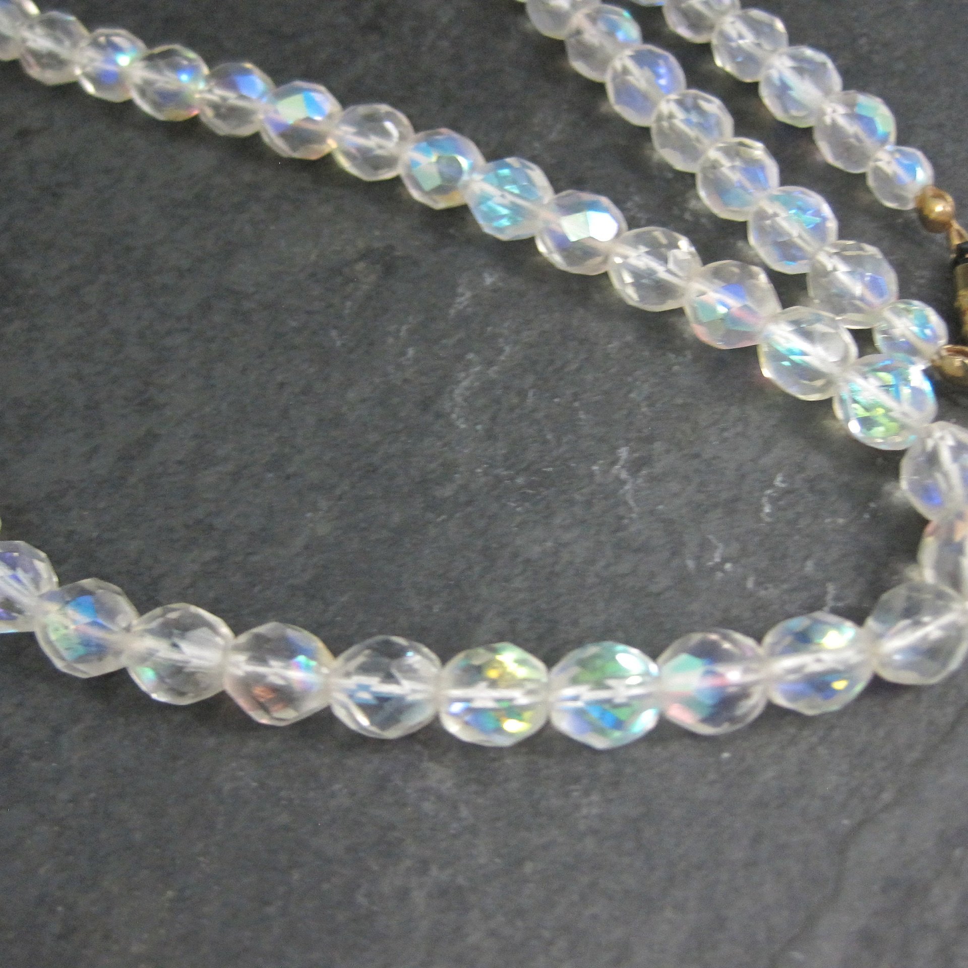 Vintage Aurora Borealis Crystal Bead Necklace 25.5 Inches New Old Stock with Original Tag