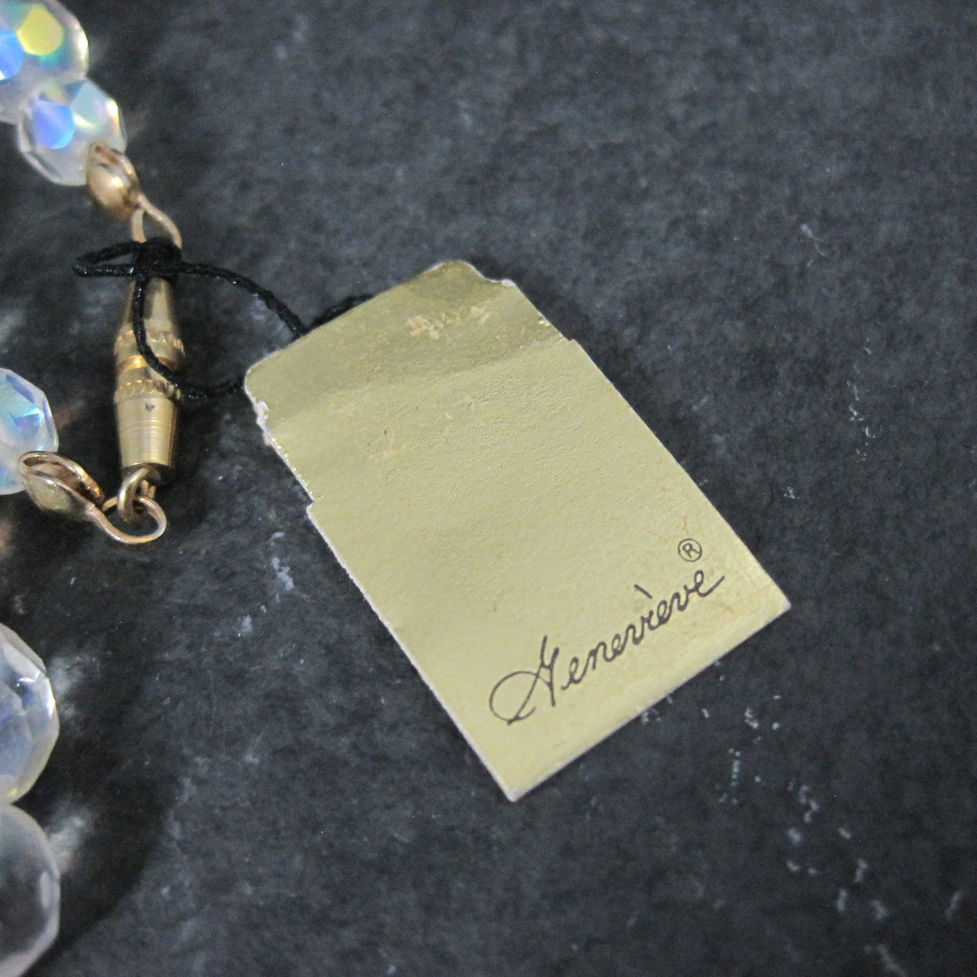 Vintage Aurora Borealis Crystal Bead Necklace 25.5 Inches New Old Stock with Original Tag