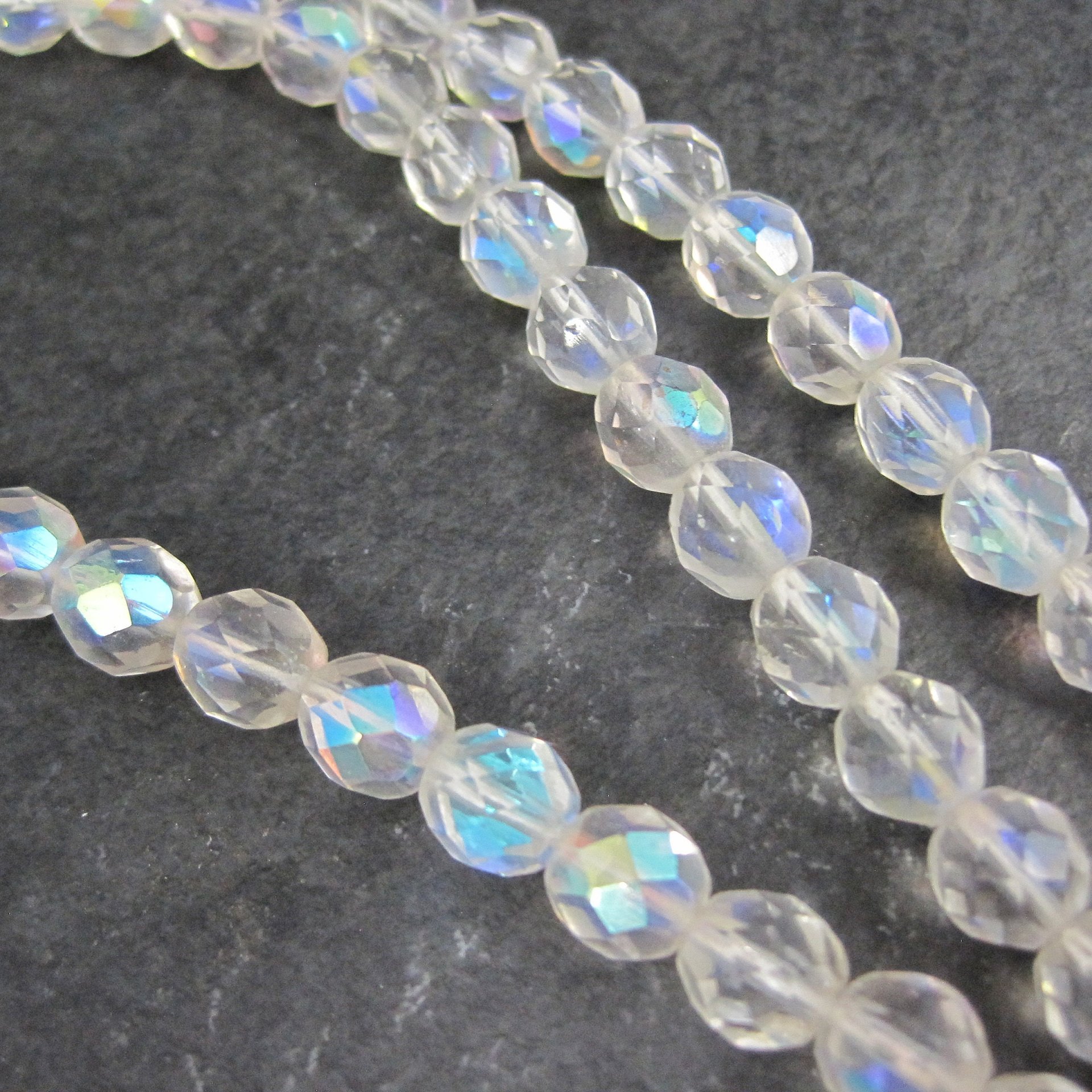 Vintage Aurora Borealis Crystal Bead Necklace 25.5 Inches New Old Stock with Original Tag