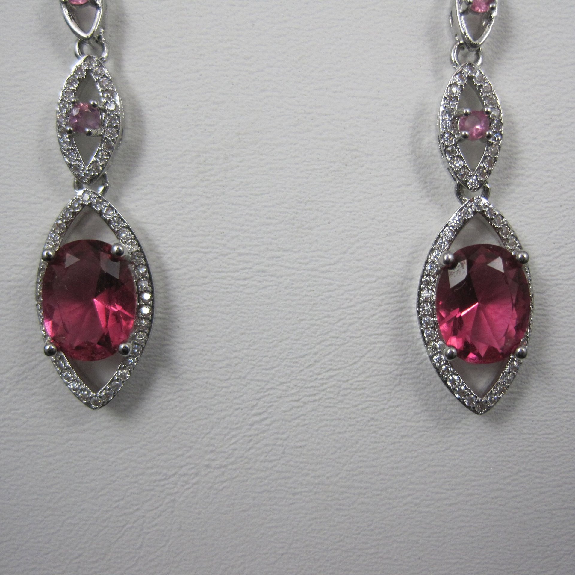 Long Vintage Sterling Pink Cubic Zirconia Earrings