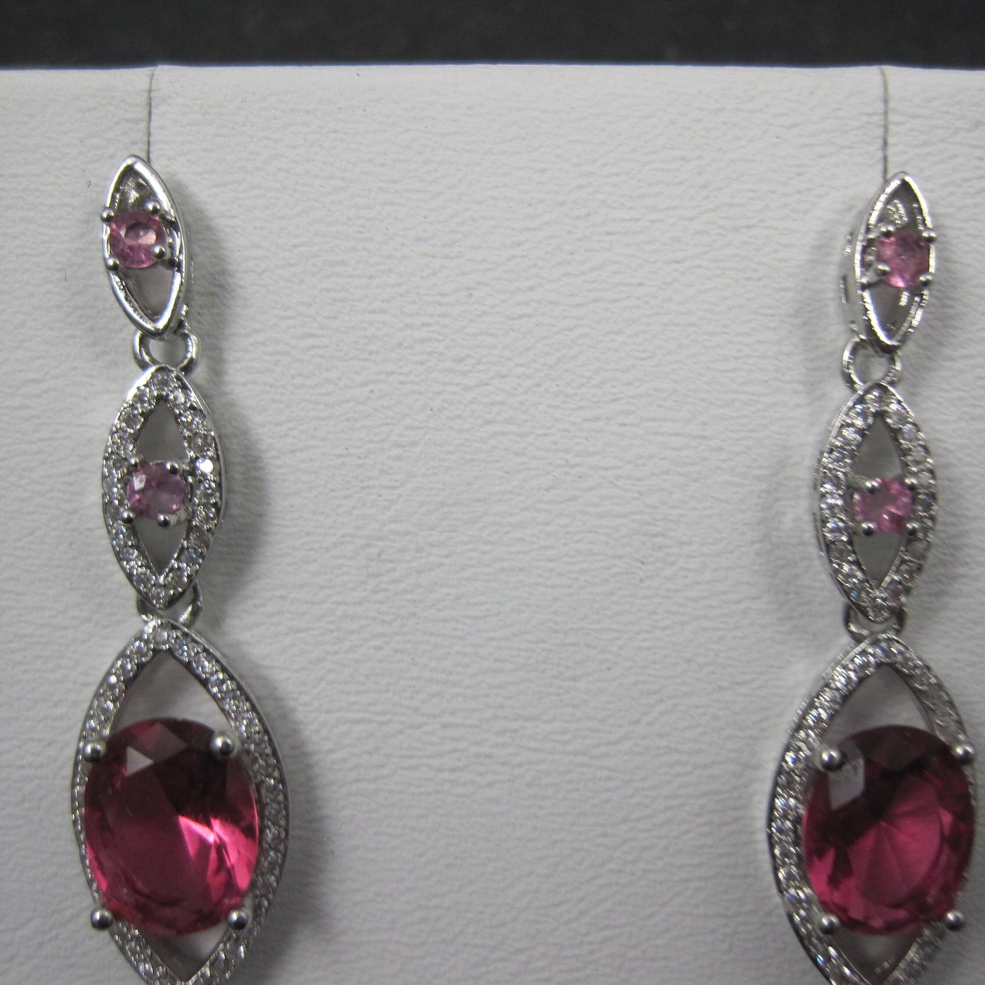 Long Vintage Sterling Pink Cubic Zirconia Earrings