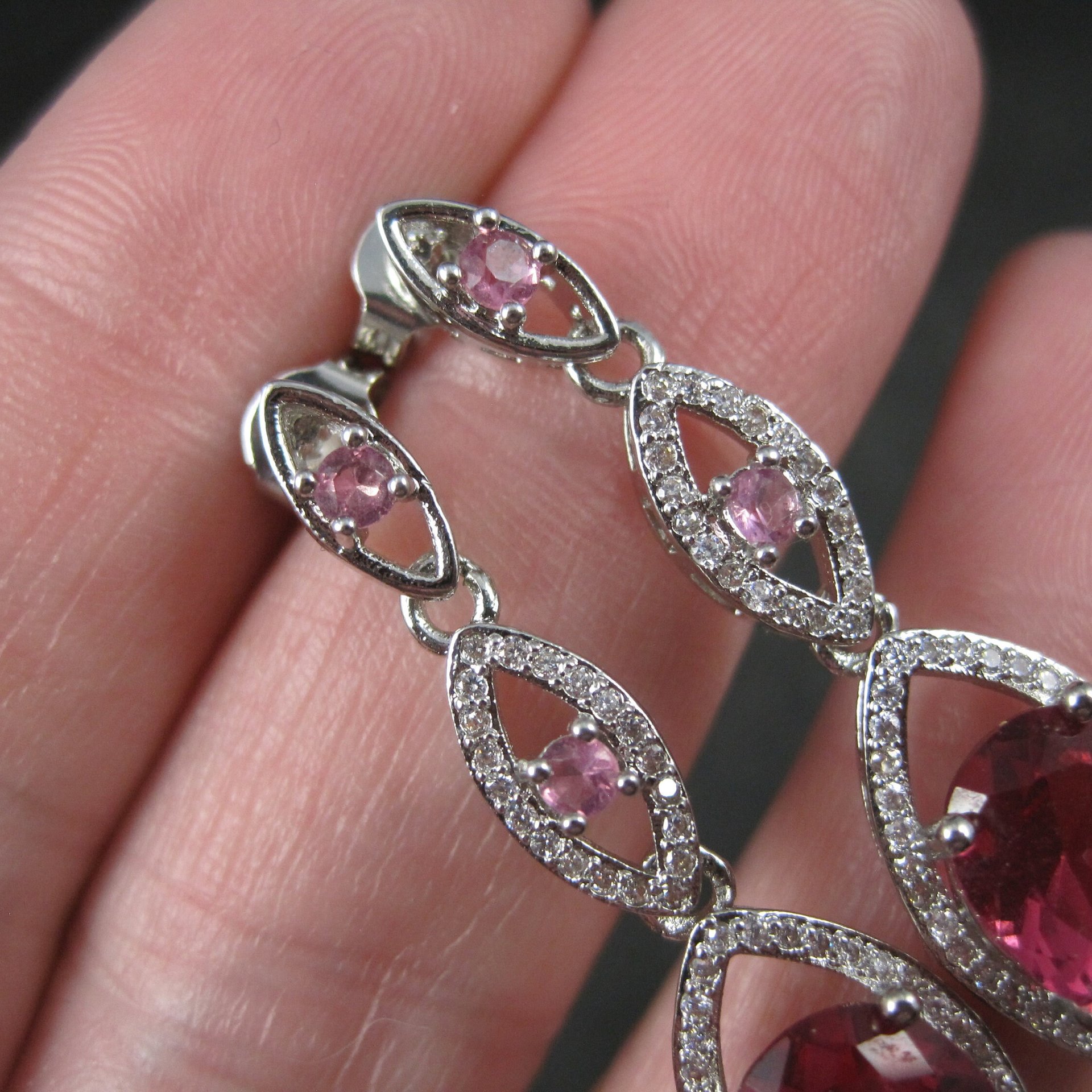 Long Vintage Sterling Pink Cubic Zirconia Earrings