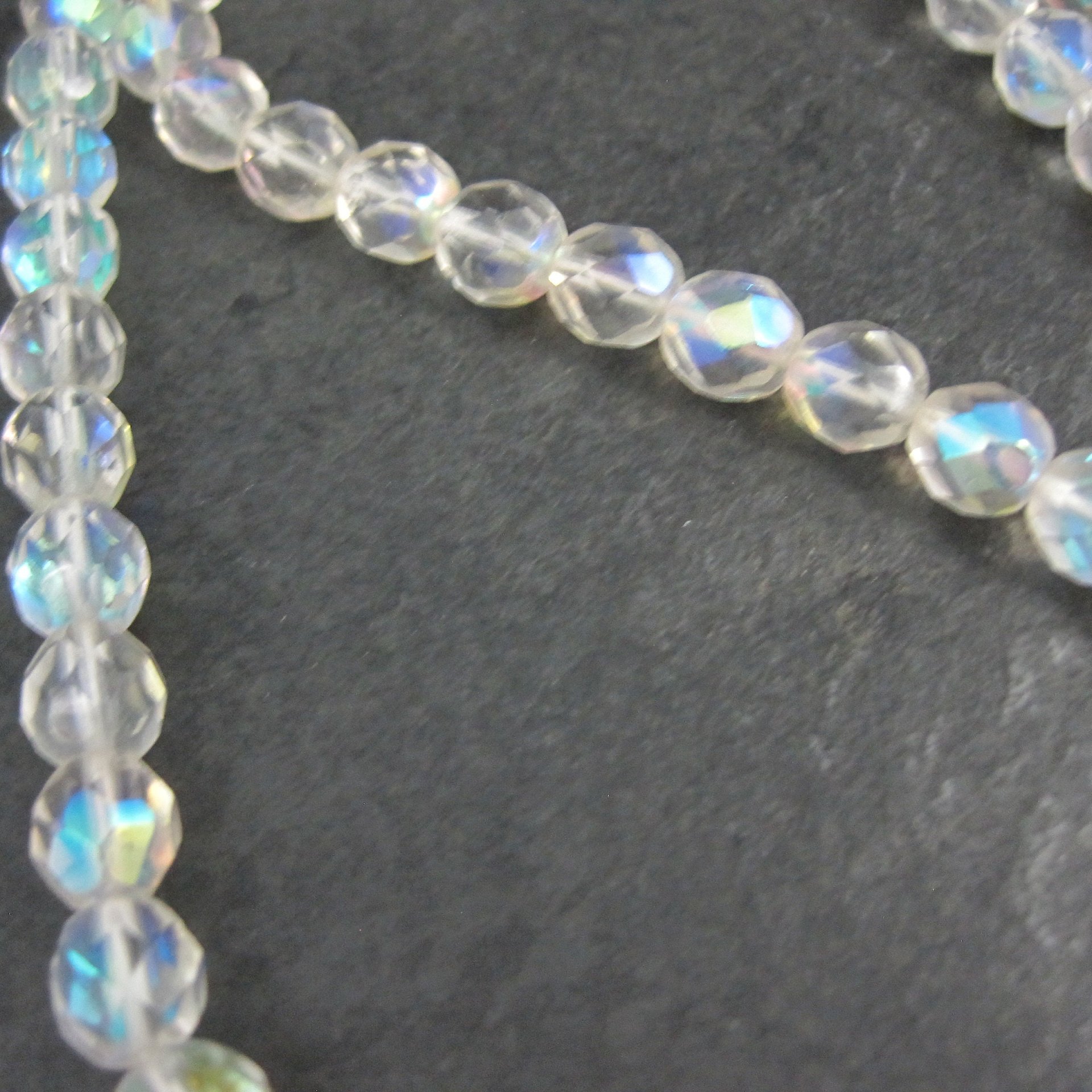 Vintage Aurora Borealis Crystal Bead Necklace 25.5 Inches New Old Stock with Original Tag