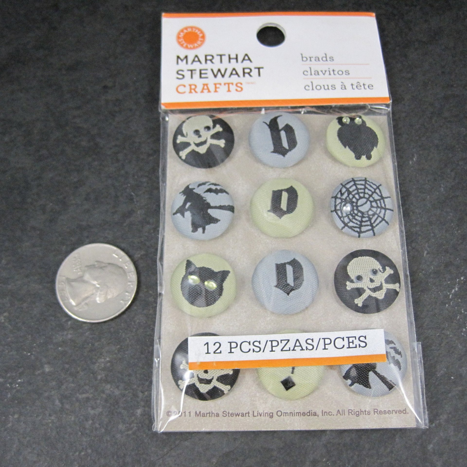 Martha Stewart Halloween Fabric Brads: Skull, Witch, Cat - Set of 12