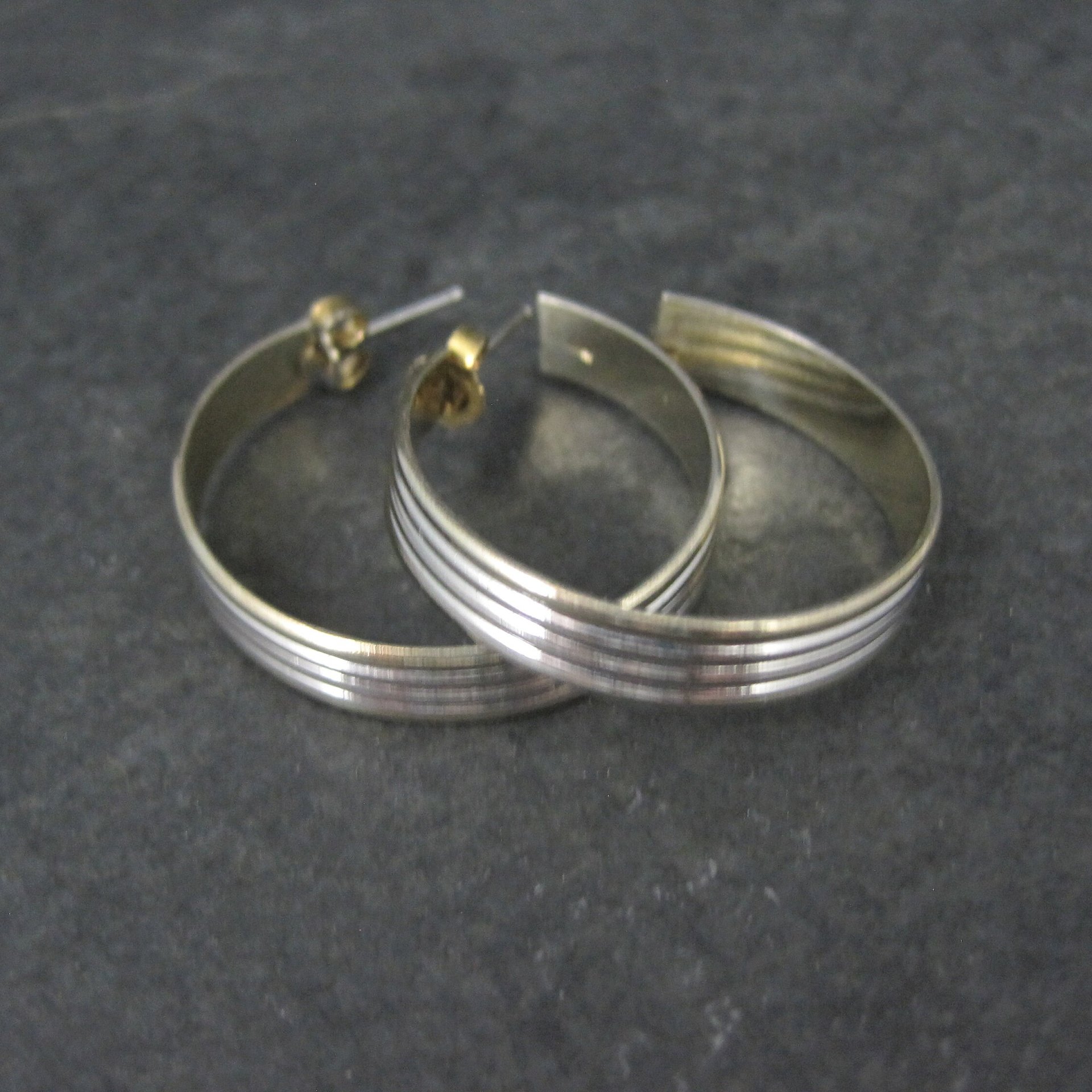 Italian Vermeil Sterling Hoop Earrings 1.25" Vintage Estate